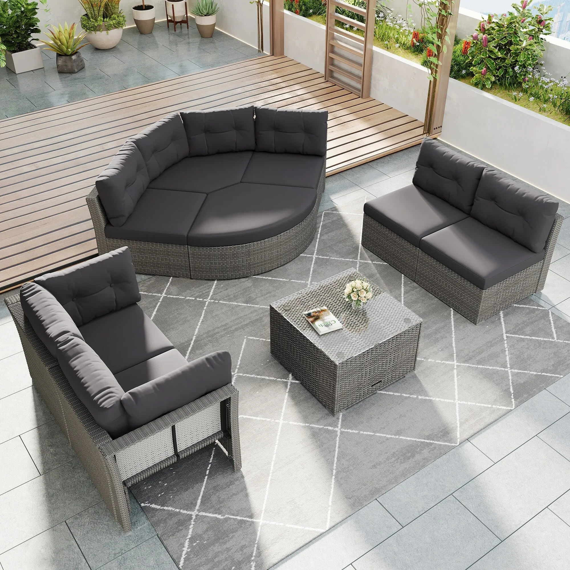 Patio Furniture Set Outdoor Furniture Daybed Rattan Sectional Furniture Set Patio Seating Group With Cushions and Center Table
