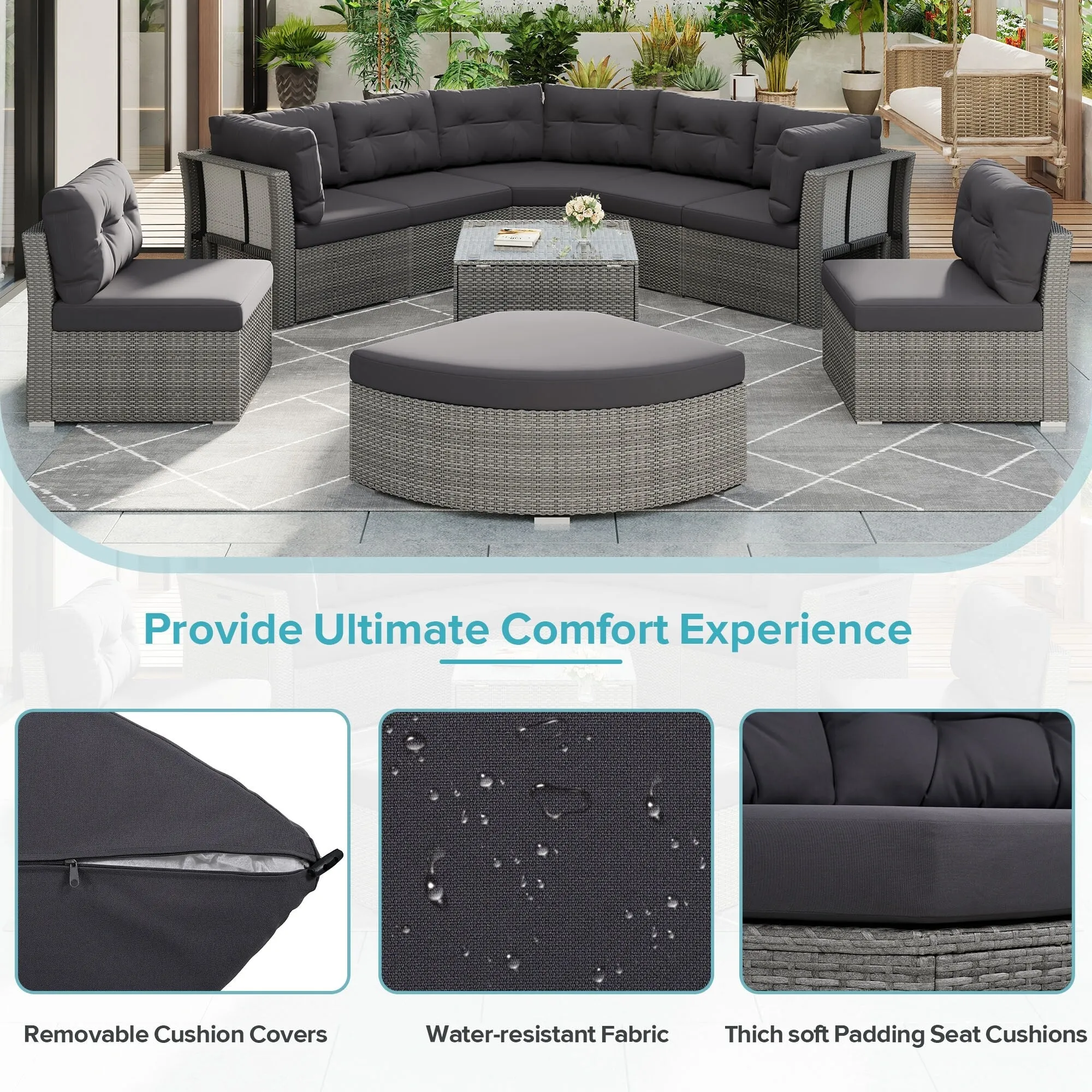 Patio Furniture Set Outdoor Furniture Daybed Rattan Sectional Furniture Set Patio Seating Group With Cushions and Center Table