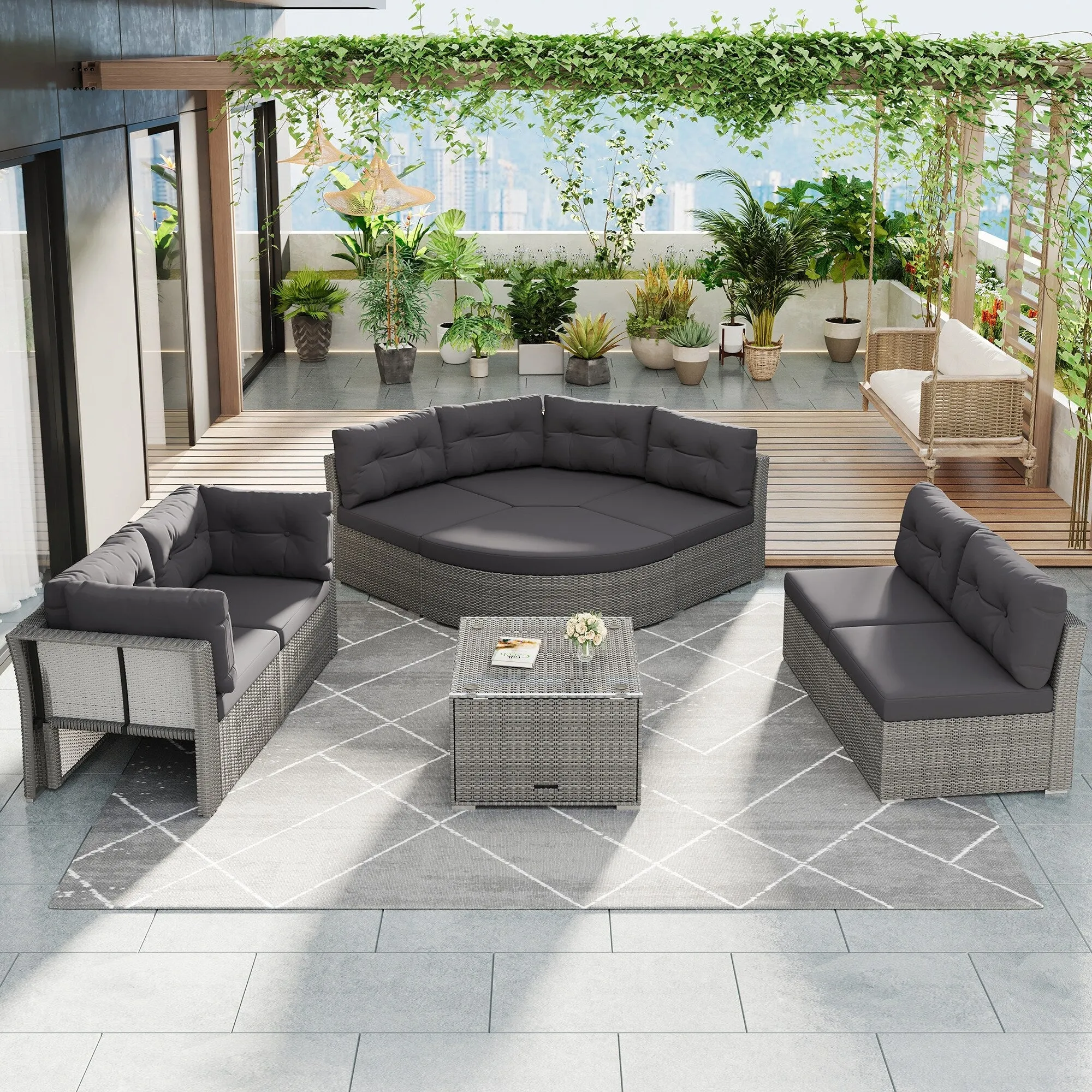 Patio Furniture Set Outdoor Furniture Daybed Rattan Sectional Furniture Set Patio Seating Group With Cushions and Center Table