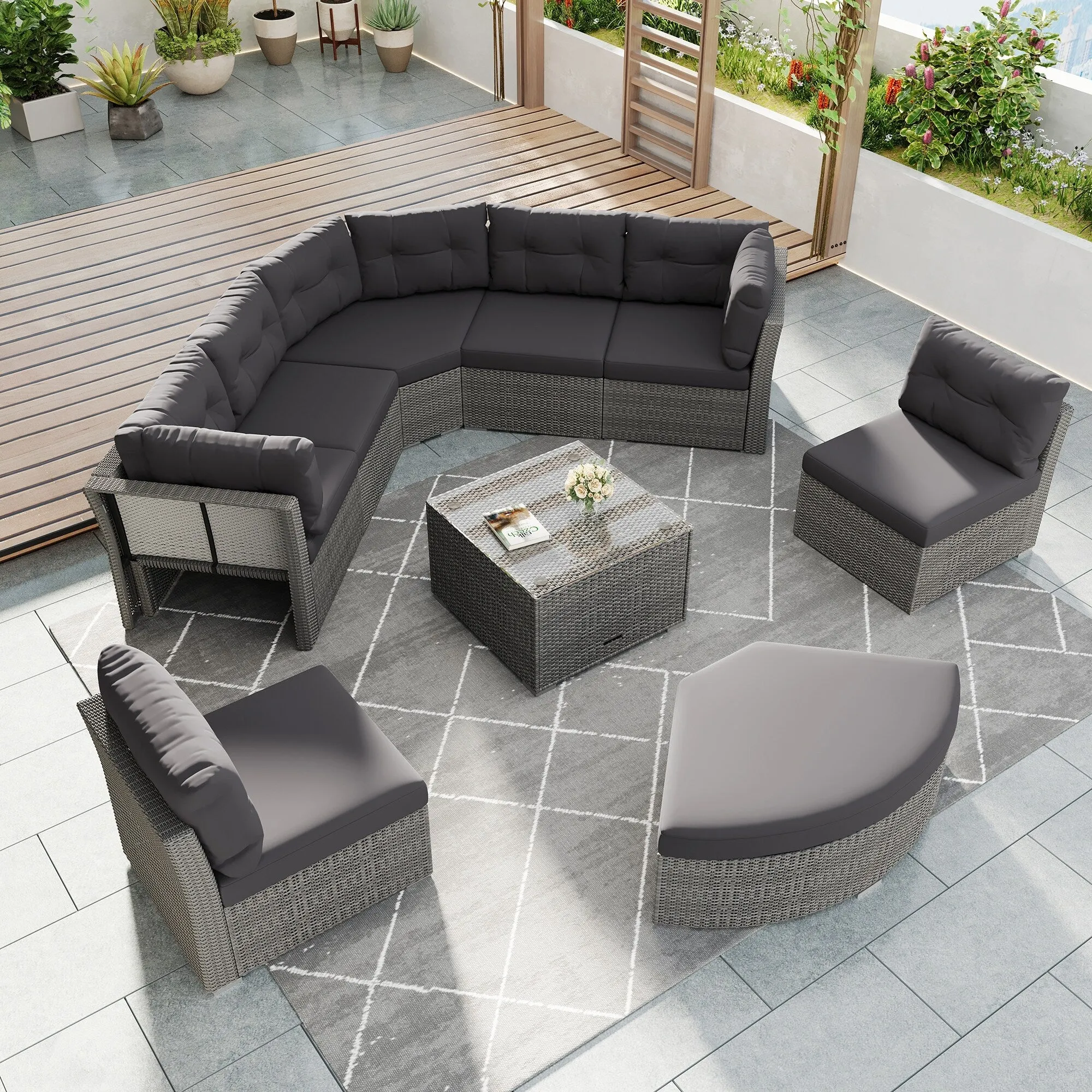 Patio Furniture Set Outdoor Furniture Daybed Rattan Sectional Furniture Set Patio Seating Group With Cushions and Center Table