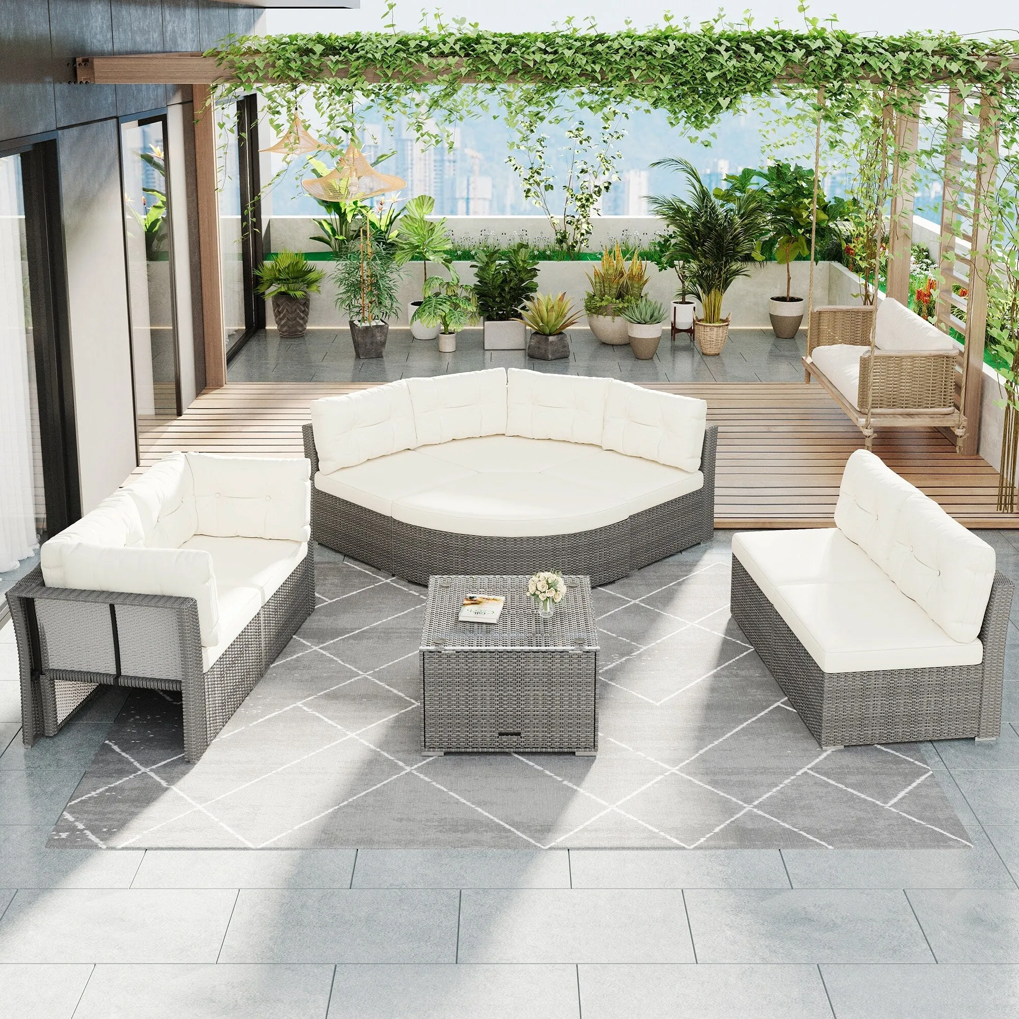 Patio Furniture Set Outdoor Furniture Daybed Rattan Sectional Furniture Set Patio Seating Group With Cushions and Center Table
