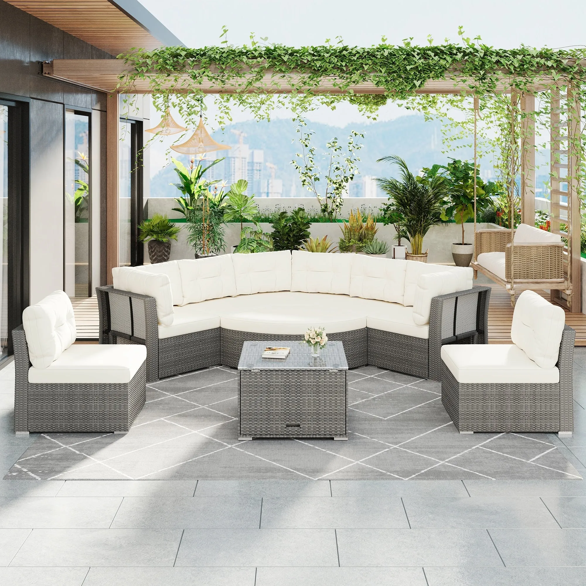 Patio Furniture Set Outdoor Furniture Daybed Rattan Sectional Furniture Set Patio Seating Group With Cushions and Center Table