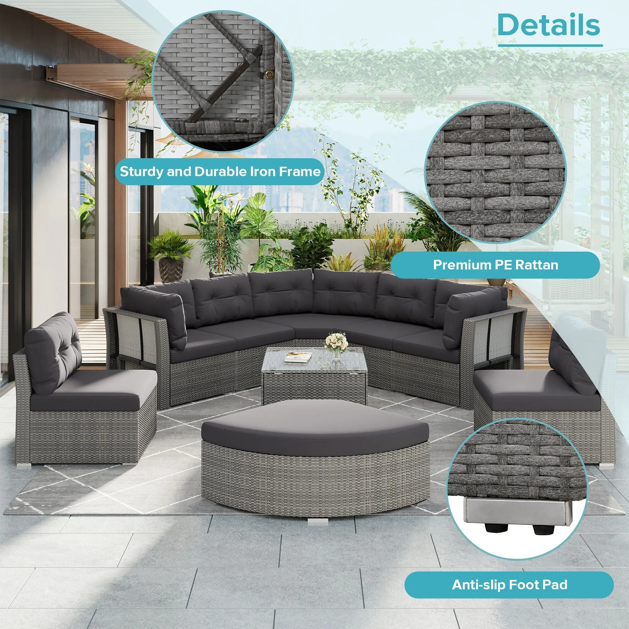 Patio Furniture Set Outdoor Furniture Daybed Rattan Sectional Furniture Set Patio Seating Group With Cushions and Center Table