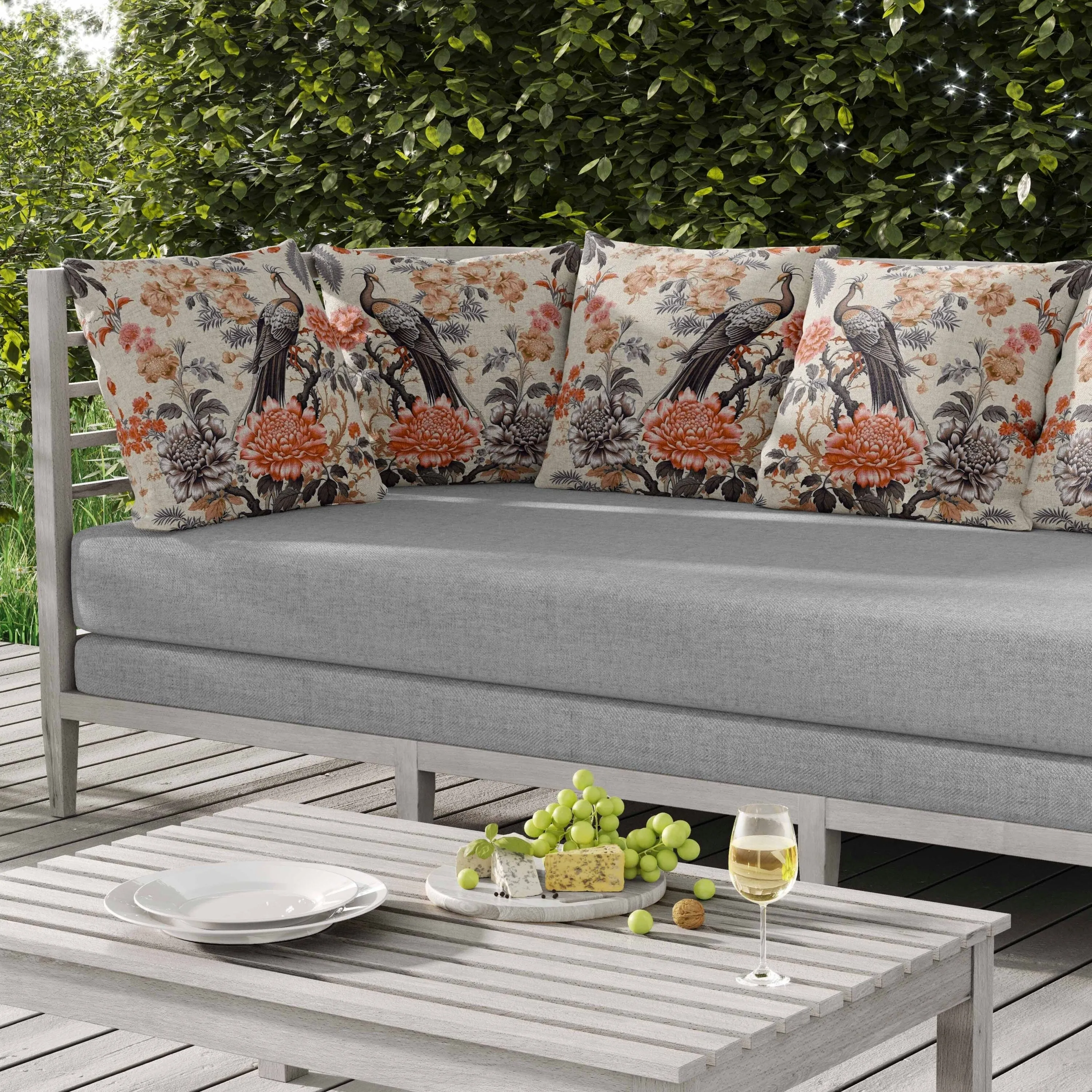Peacock Panache Indoor/Outdoor Reversible Throw Pillow Beige and Brown