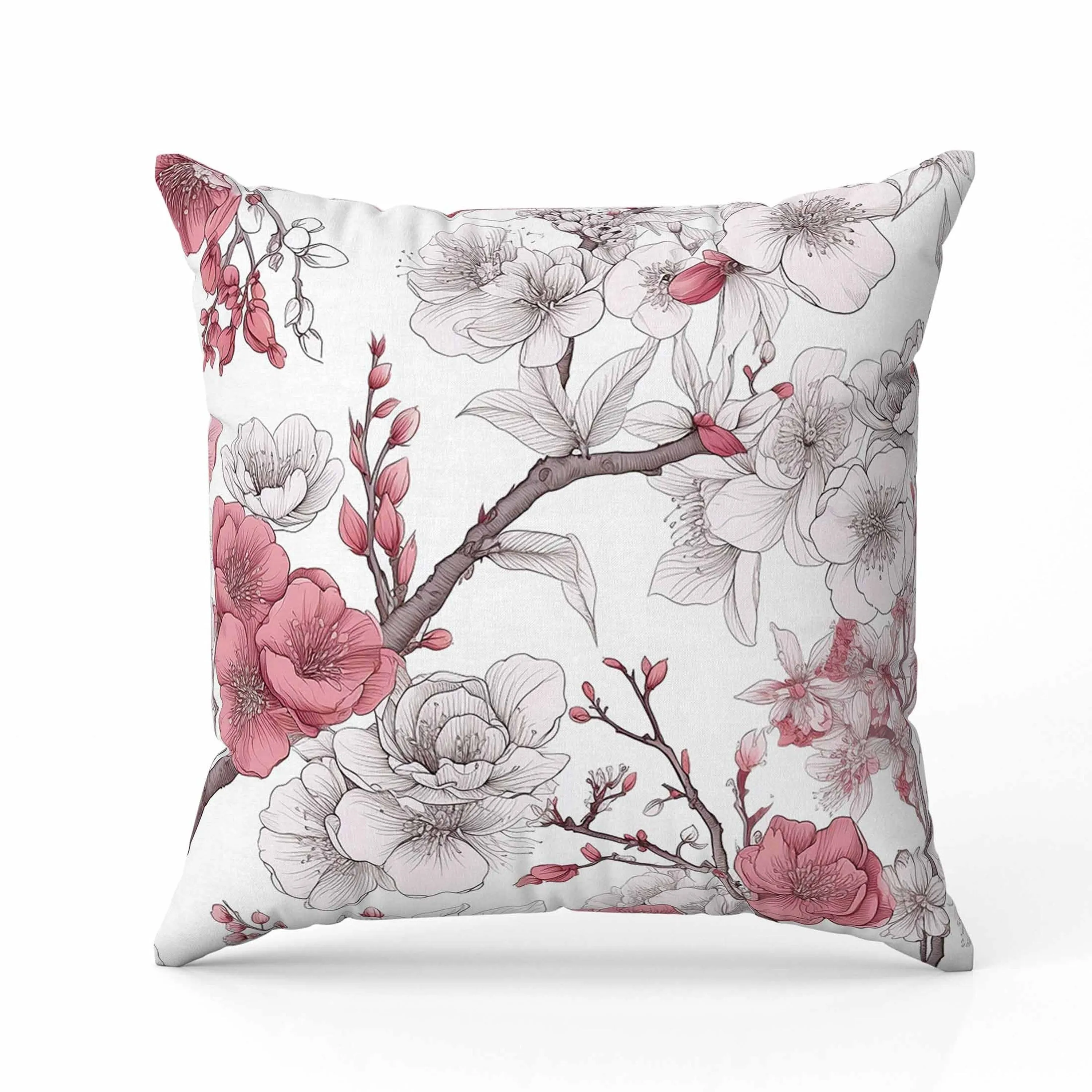 Petal Poetry Faux Suede Reversible Throw Pillow White and Pink