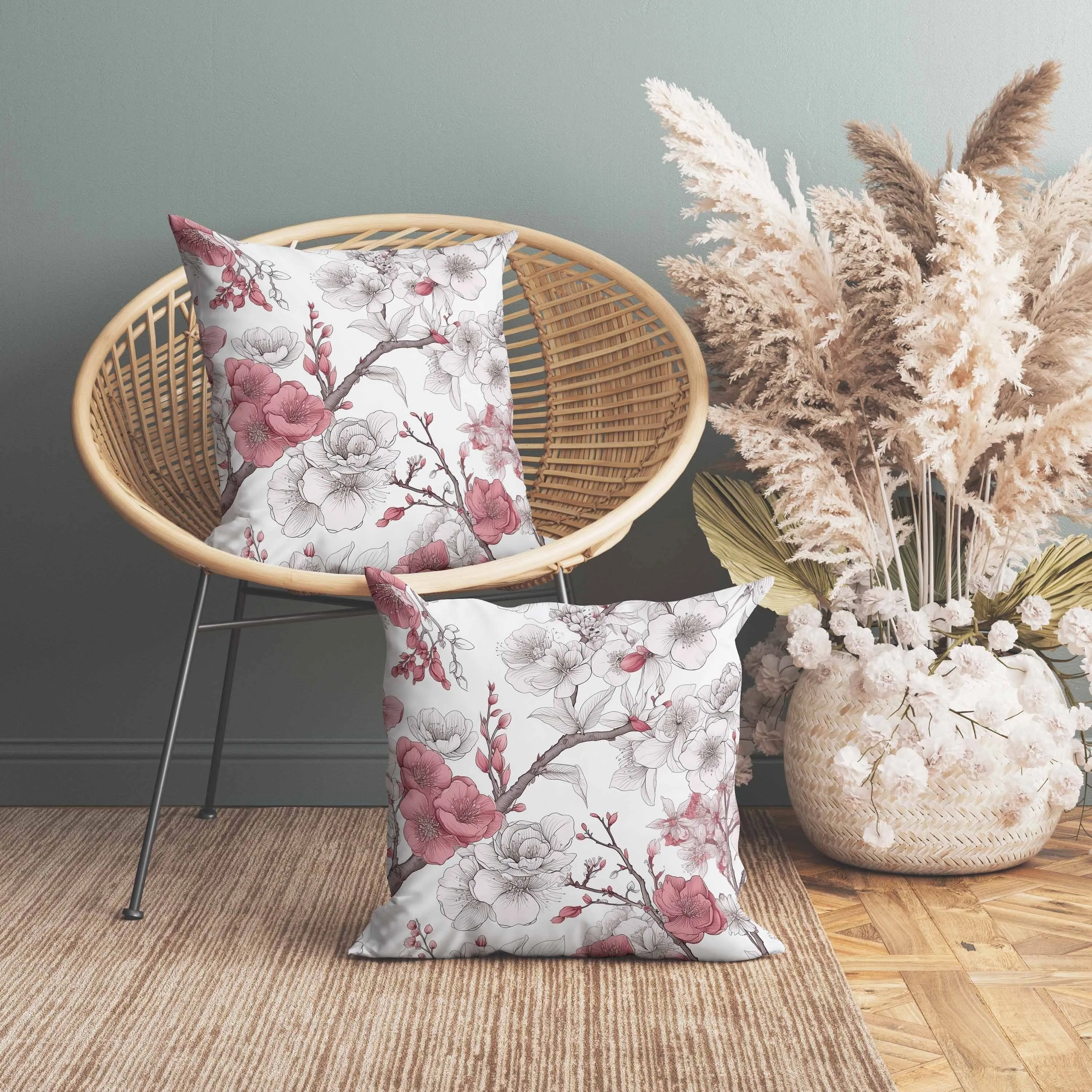 Petal Poetry Faux Suede Reversible Throw Pillow White and Pink