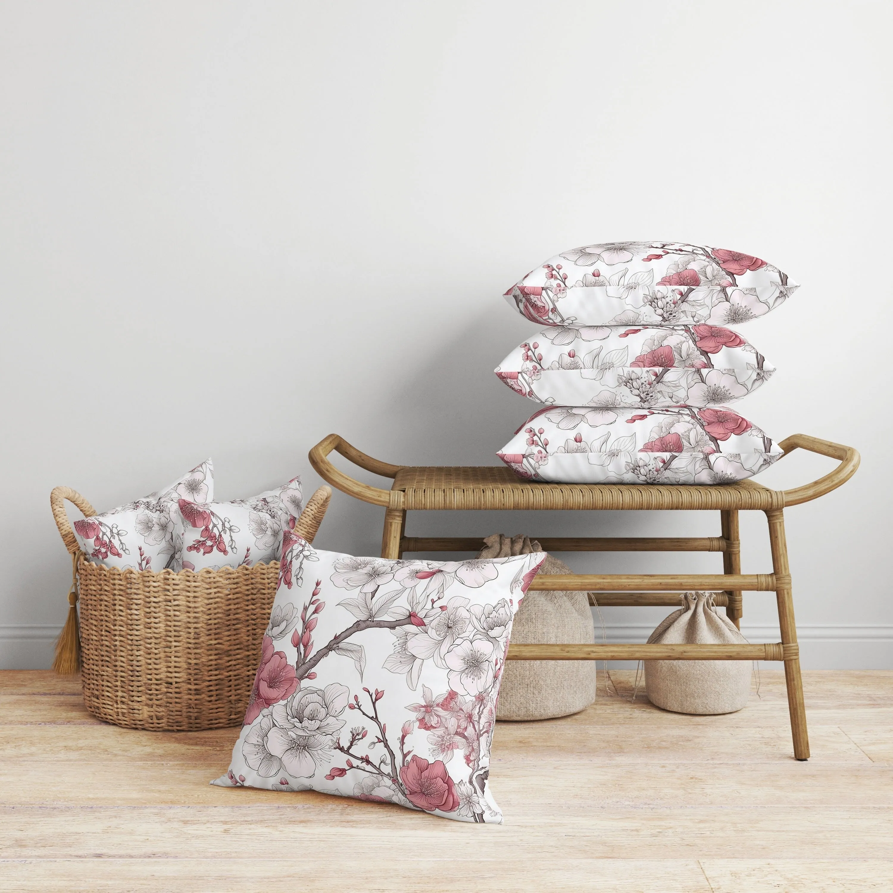 Petal Poetry Faux Suede Reversible Throw Pillow White and Pink