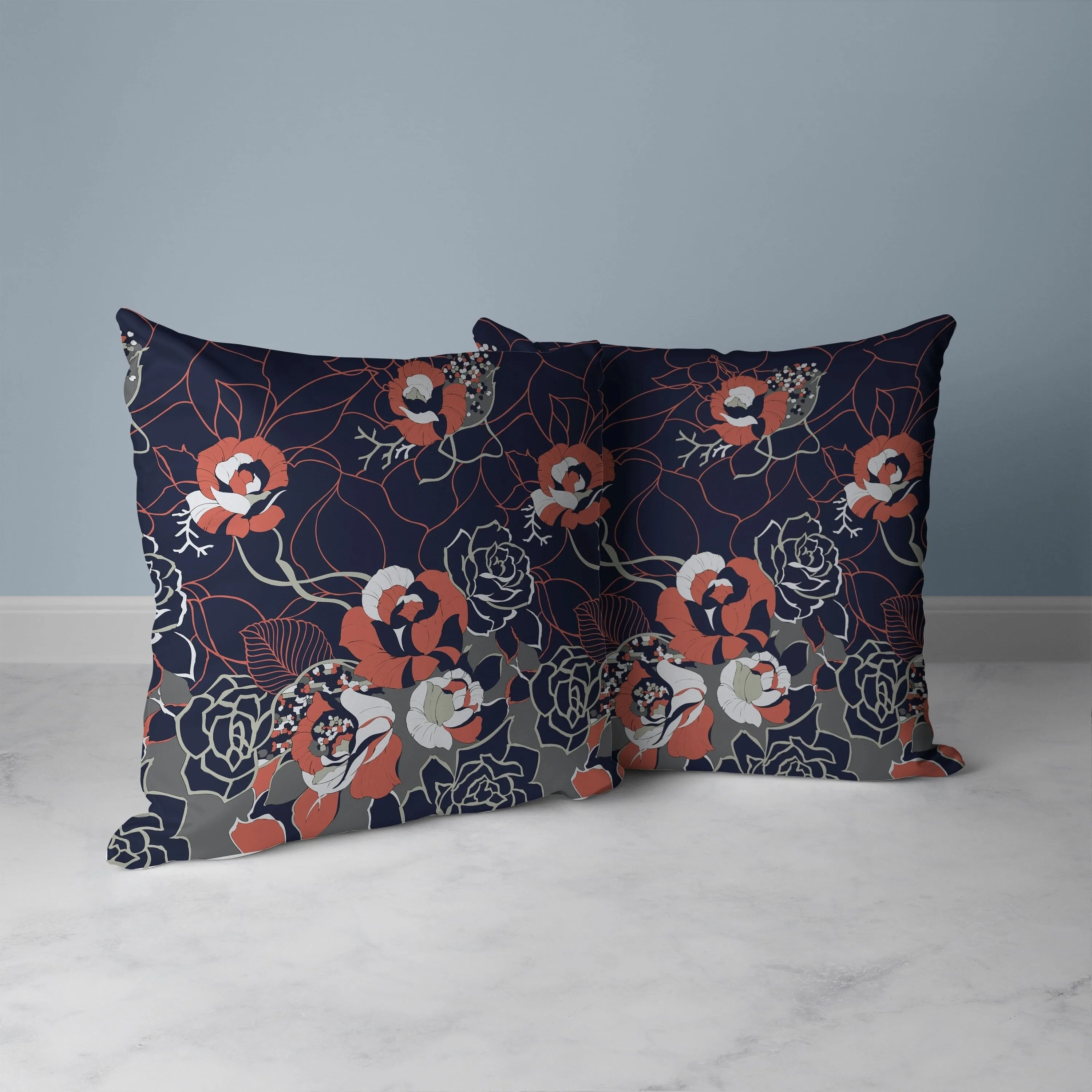 Regal Rose Retreat Faux Suede Reversible Throw Pillow Indigo and Red