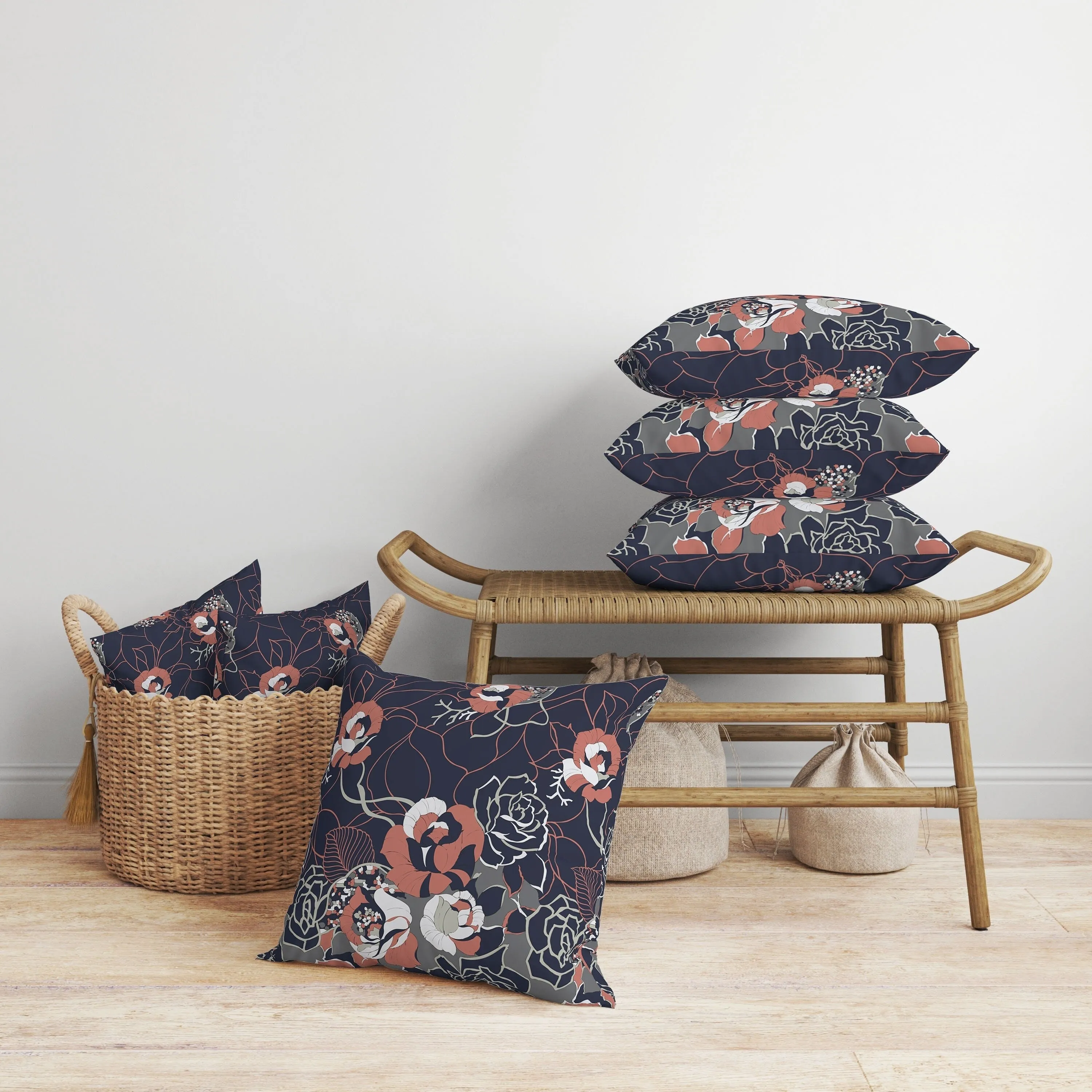 Regal Rose Retreat Faux Suede Reversible Throw Pillow Indigo and Red