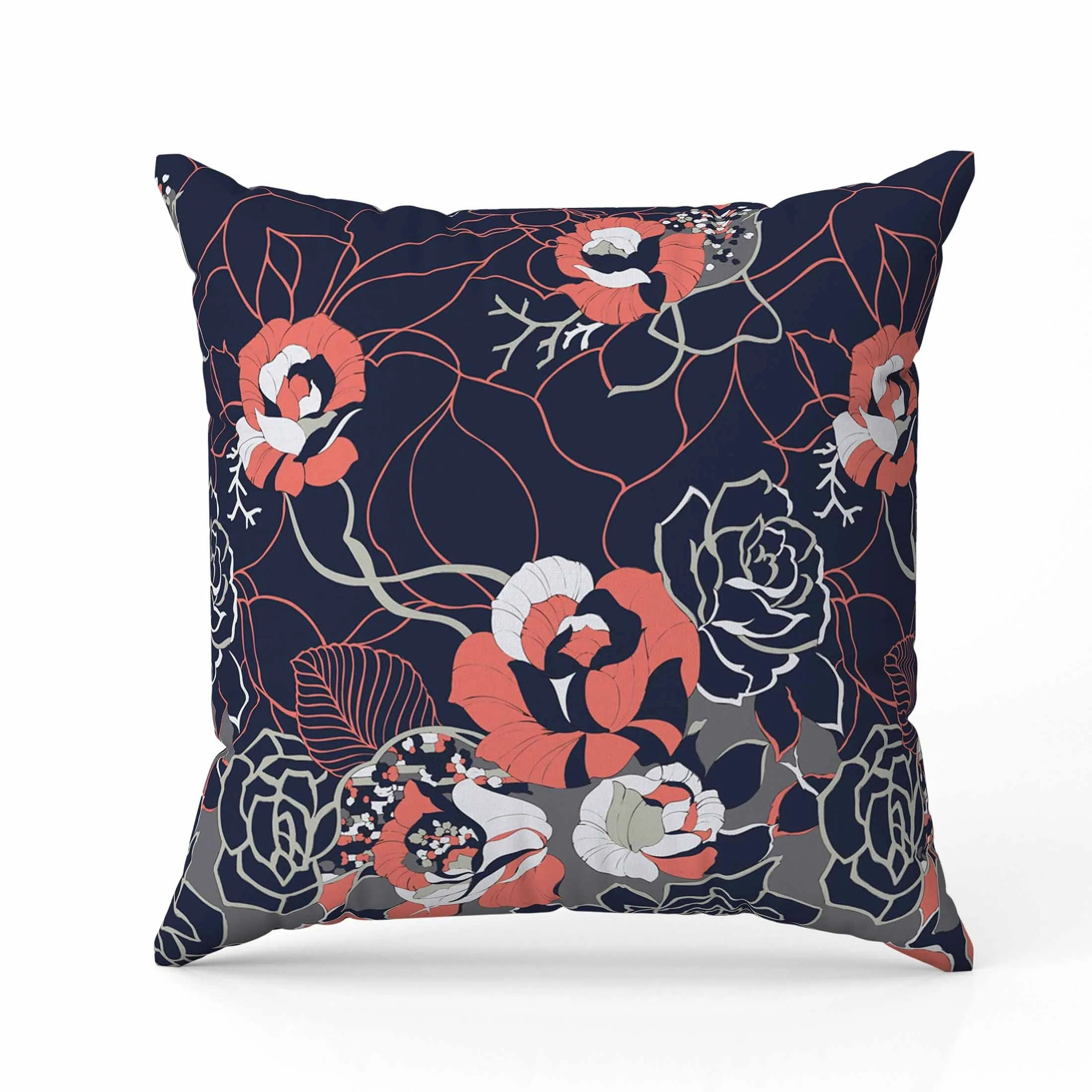 Regal Rose Retreat Faux Suede Reversible Throw Pillow Indigo and Red