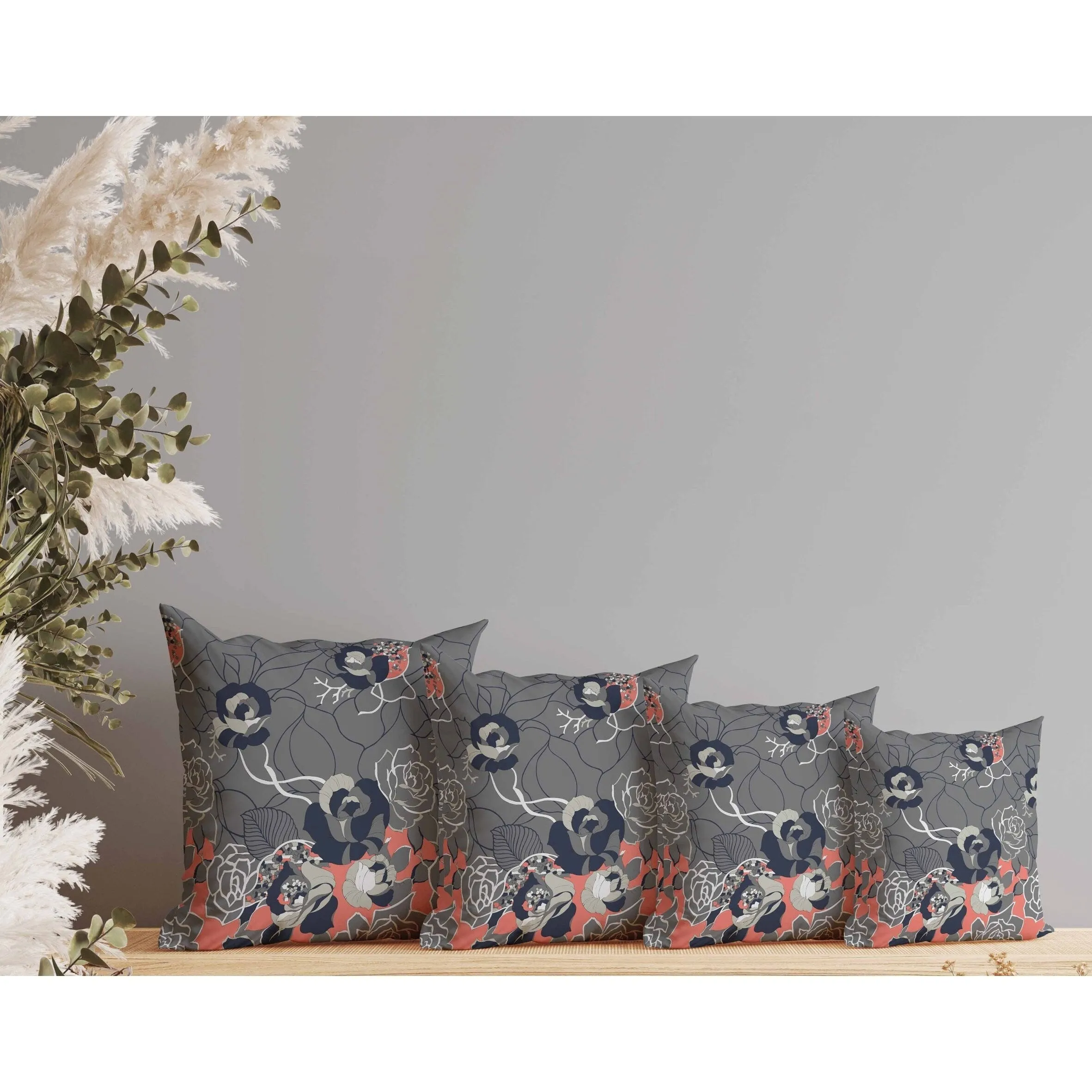 Regal Rose Retreat Indoor/Outdoor Reversible Throw Pillow Gray and Blue