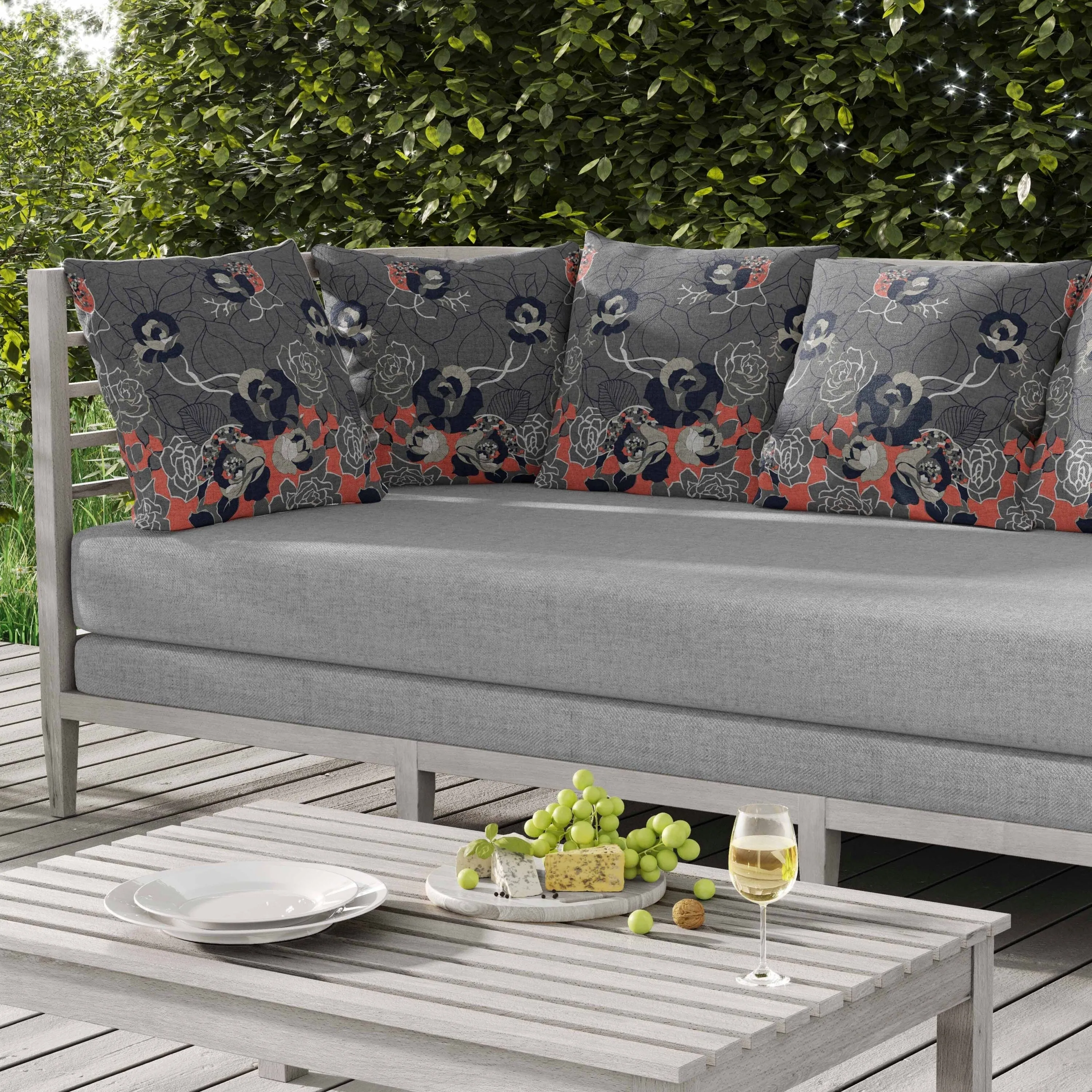 Regal Rose Retreat Indoor/Outdoor Reversible Throw Pillow Gray and Blue