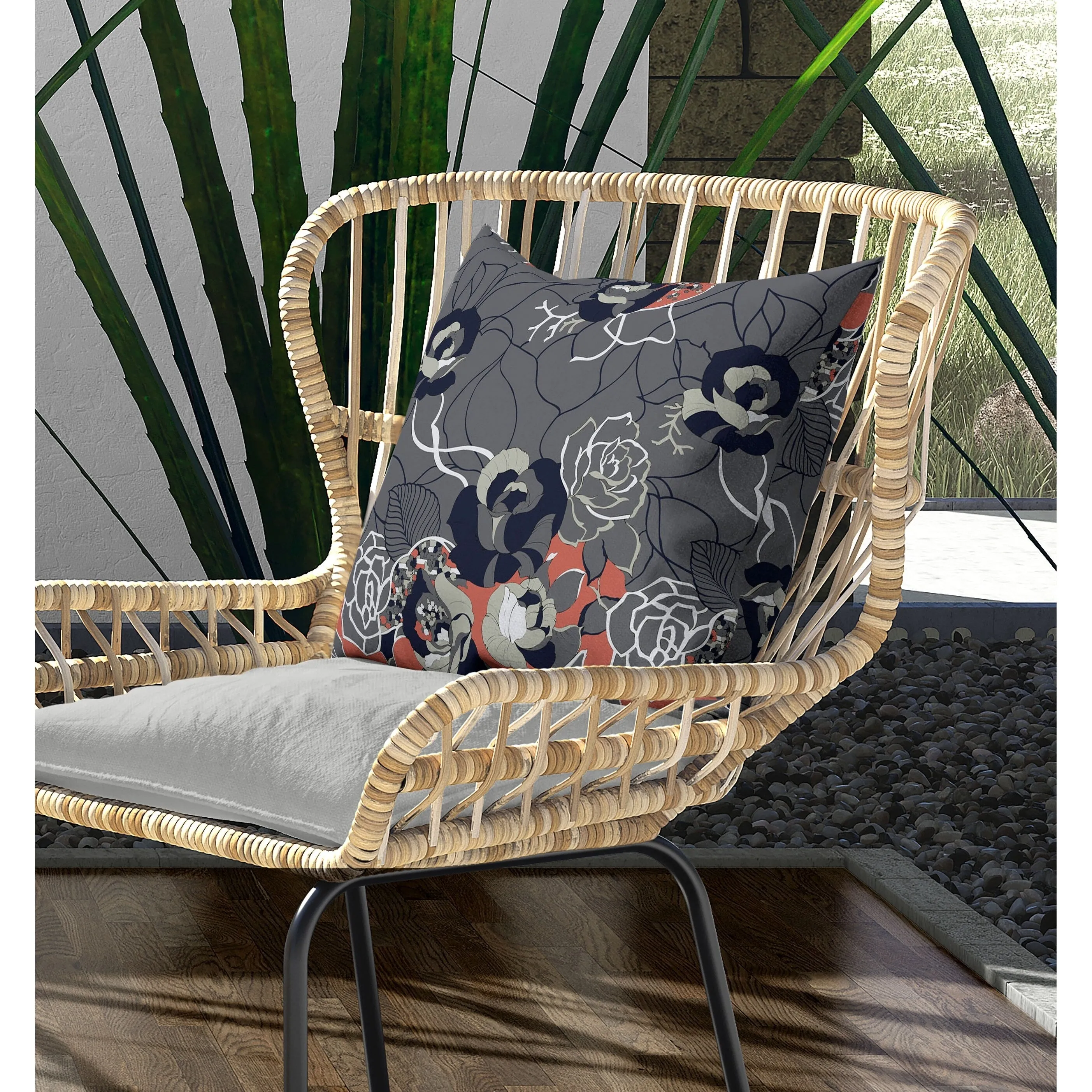 Regal Rose Retreat Indoor/Outdoor Reversible Throw Pillow Gray and Blue