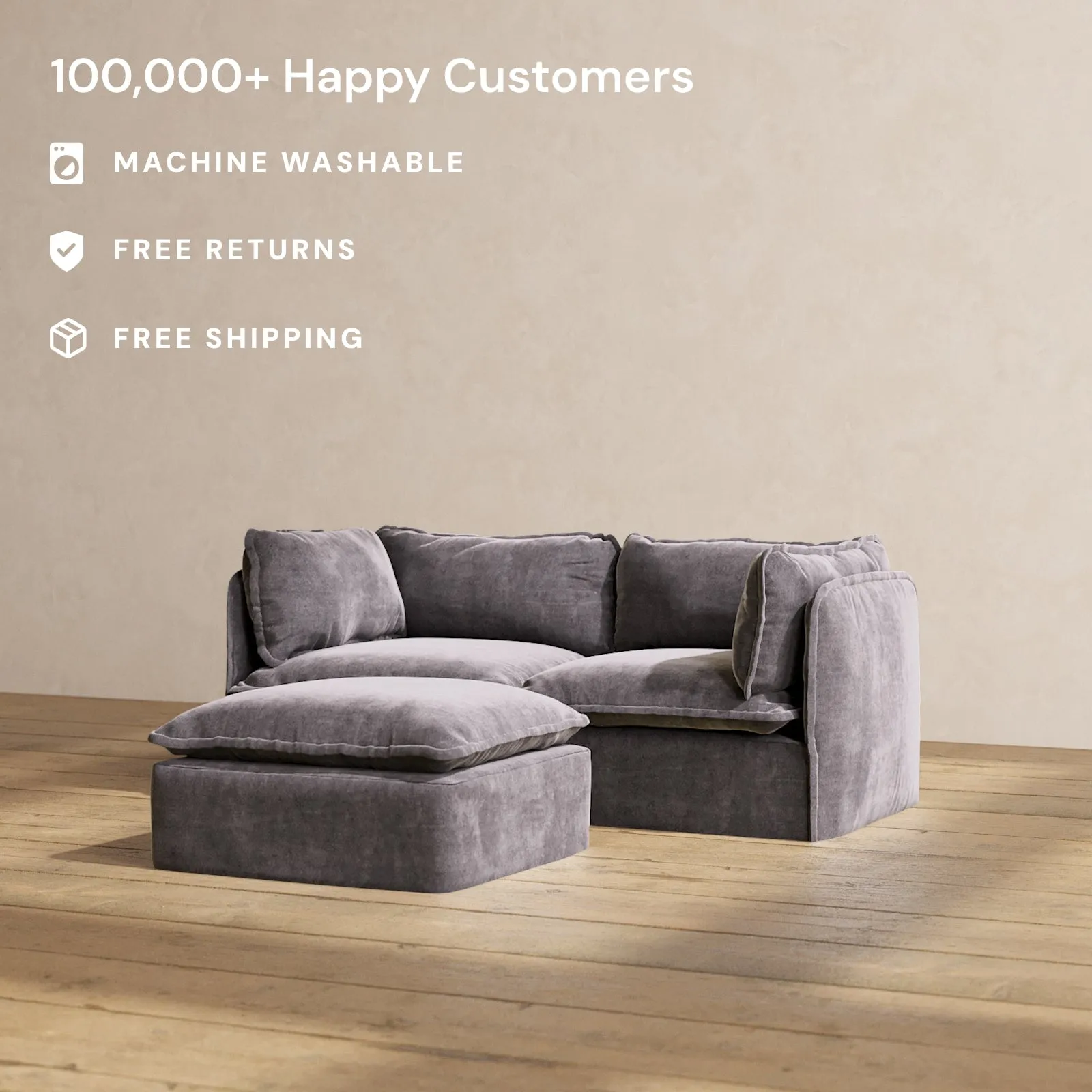 Slipcover Only - Modular Performance 2-Seater   Ottoman | Luxury Velvet in Cinder