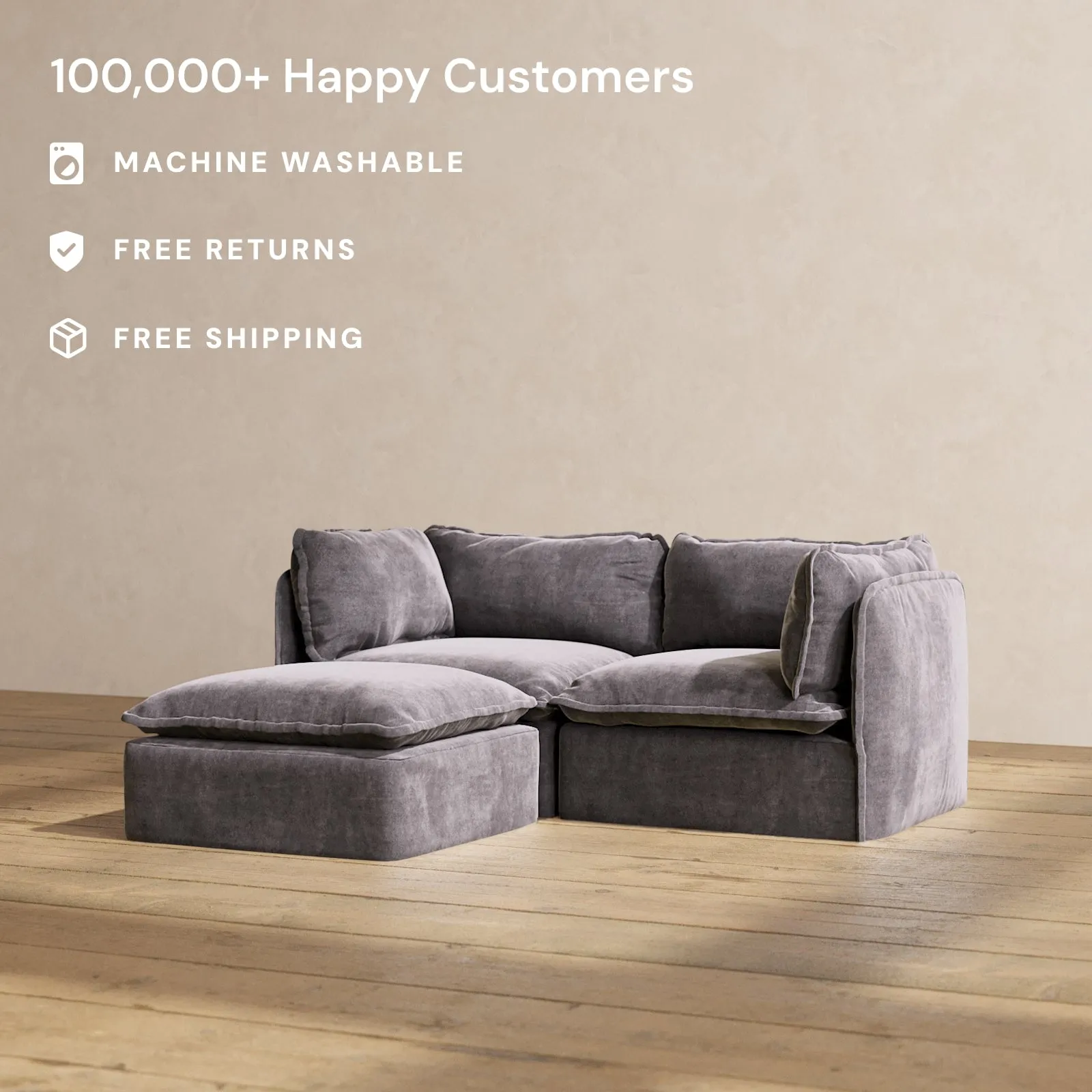 Slipcover Only - Modular Performance 2-Seater Sectional | Luxury Velvet in Cinder