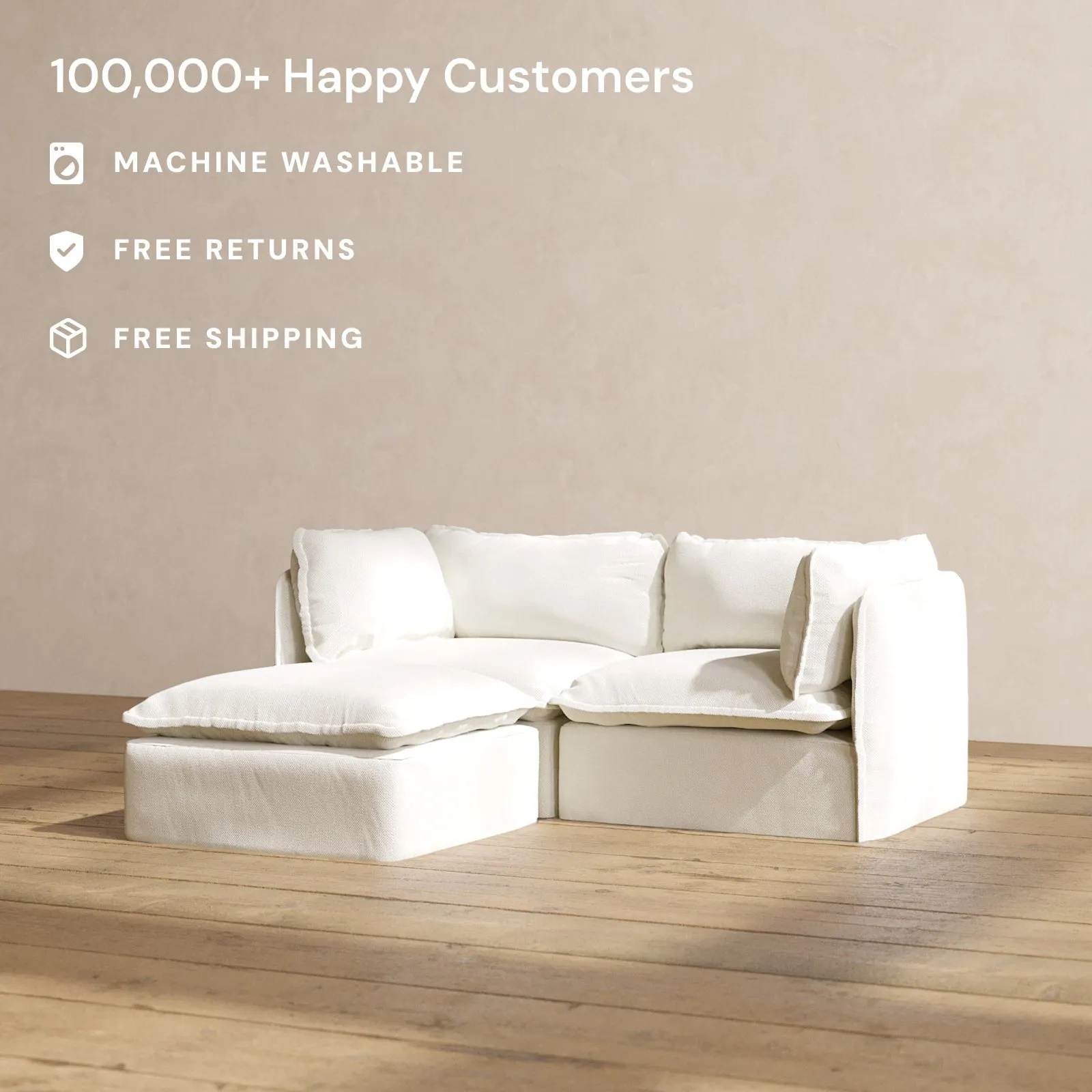 Slipcover Only - Modular Performance 2-Seater Sectional | Plush Weave in Eggshell