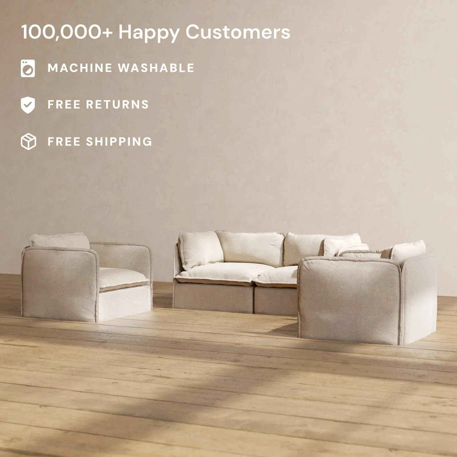 Slipcover Only - Modular Performance 2-Seater Sofa   Armchair Set | Blended Weave in Oat