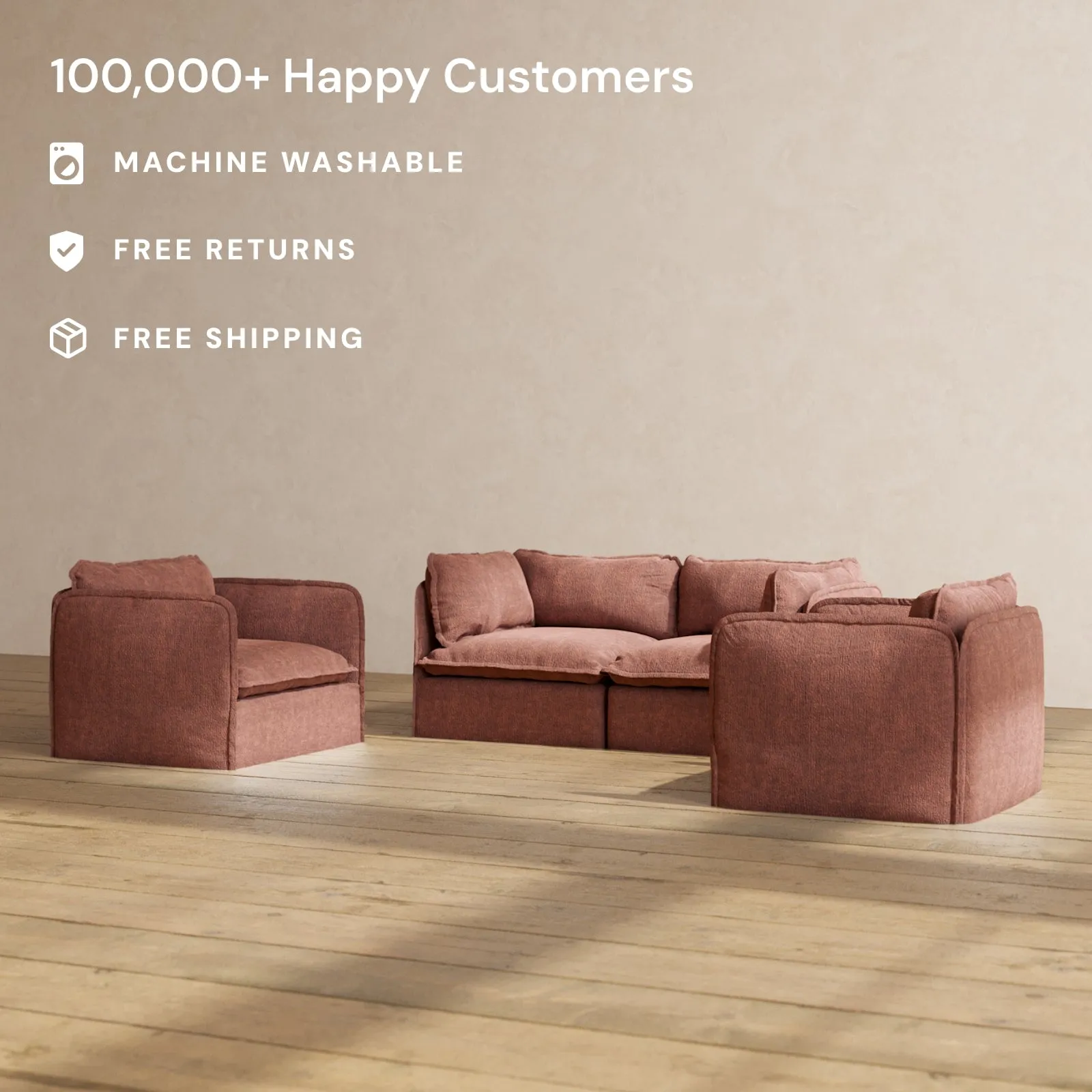Slipcover Only - Modular Performance 2-Seater Sofa   Armchair Set | Heirloom Velvet in Chestnut