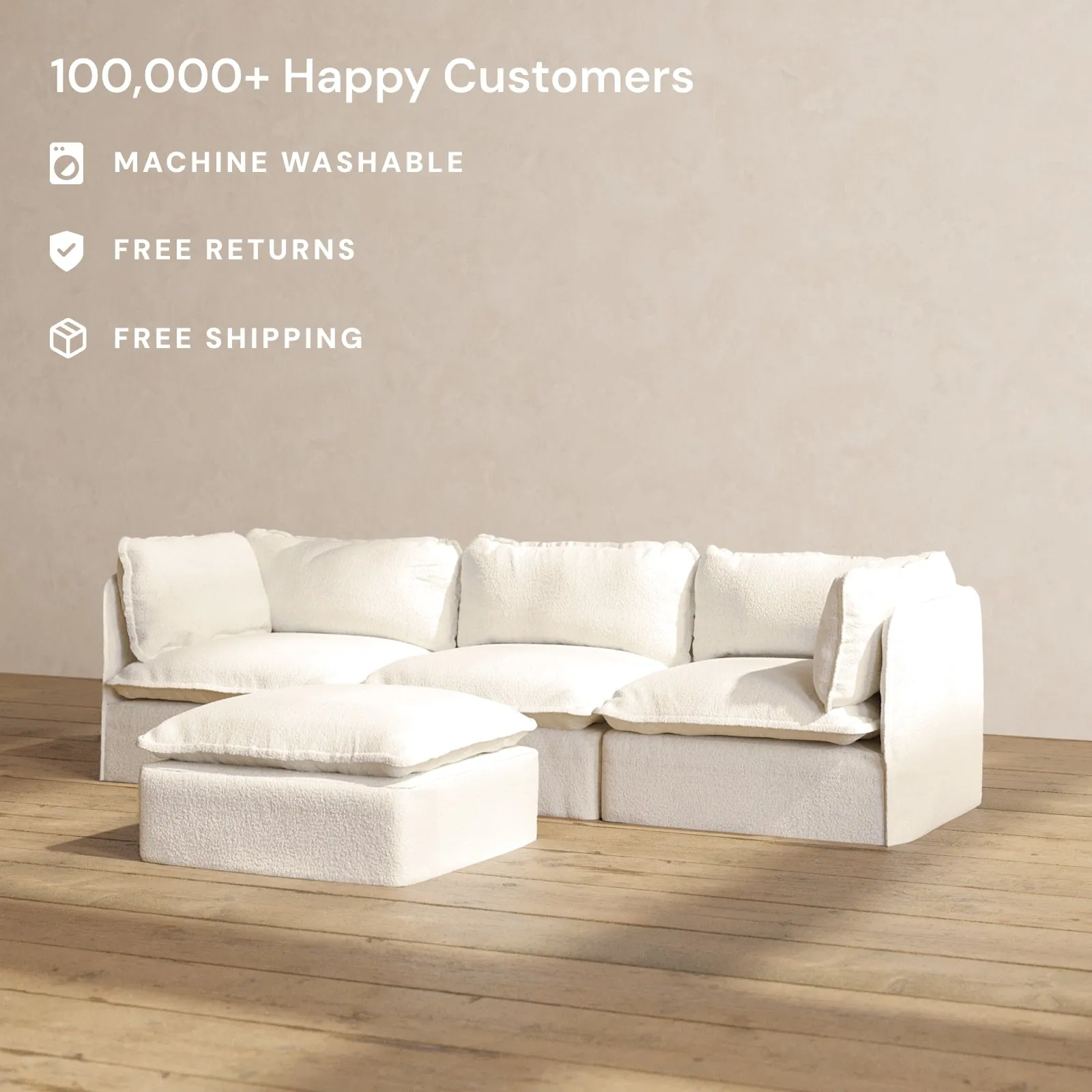 Slipcover Only - Modular Performance 3-Seater   Ottoman | Knit Boucle in Mousse