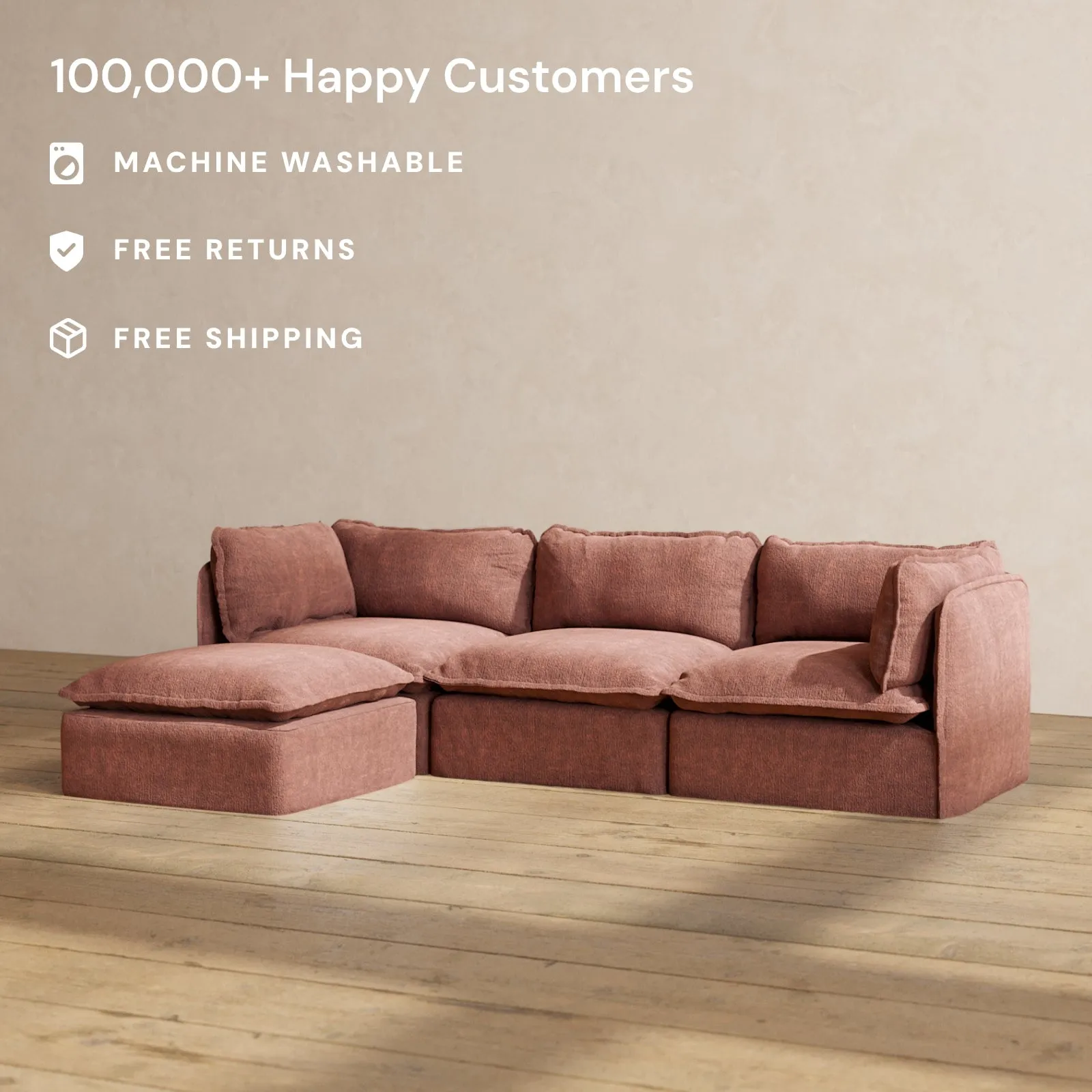 Slipcover Only - Modular Performance 3-Seater Sectional | Heirloom Velvet in Chestnut
