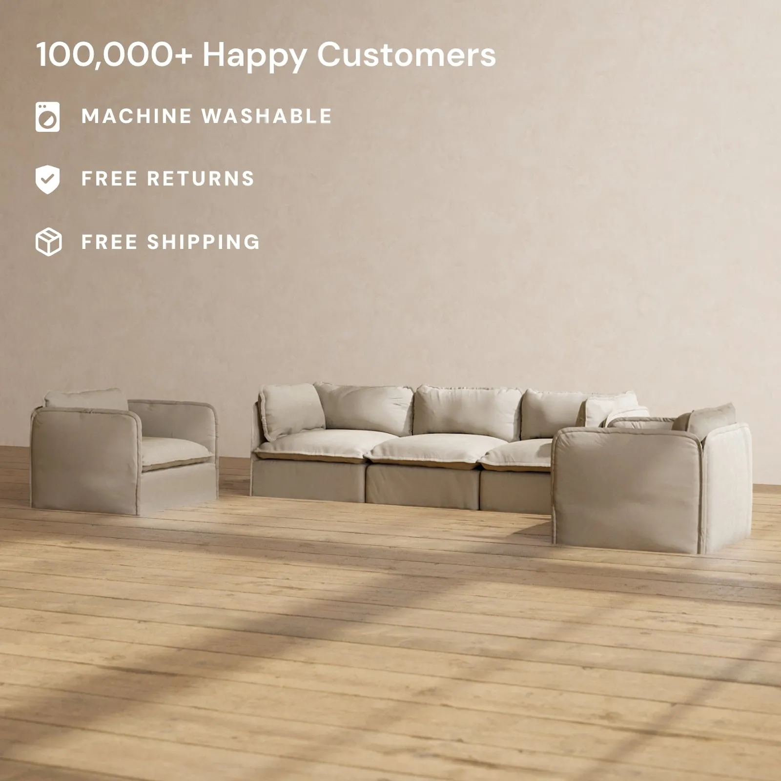 Slipcover Only - Modular Performance 3-Seater Sofa   Armchair Set | Luxury Velvet in Dune