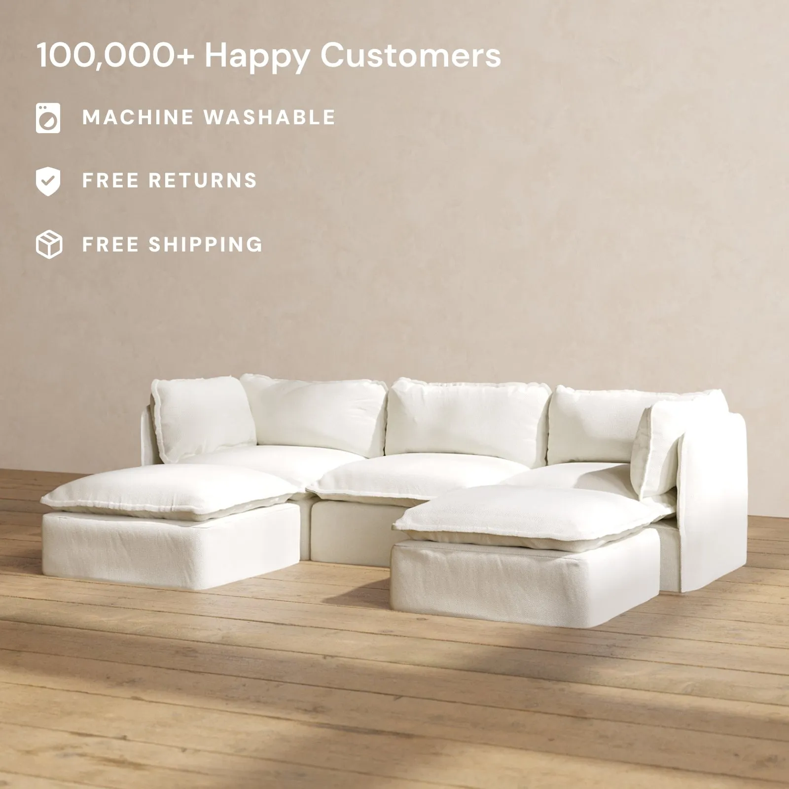 Slipcover Only - Modular Performance 3-Seater U-Sectional | Plush Weave in Eggshell