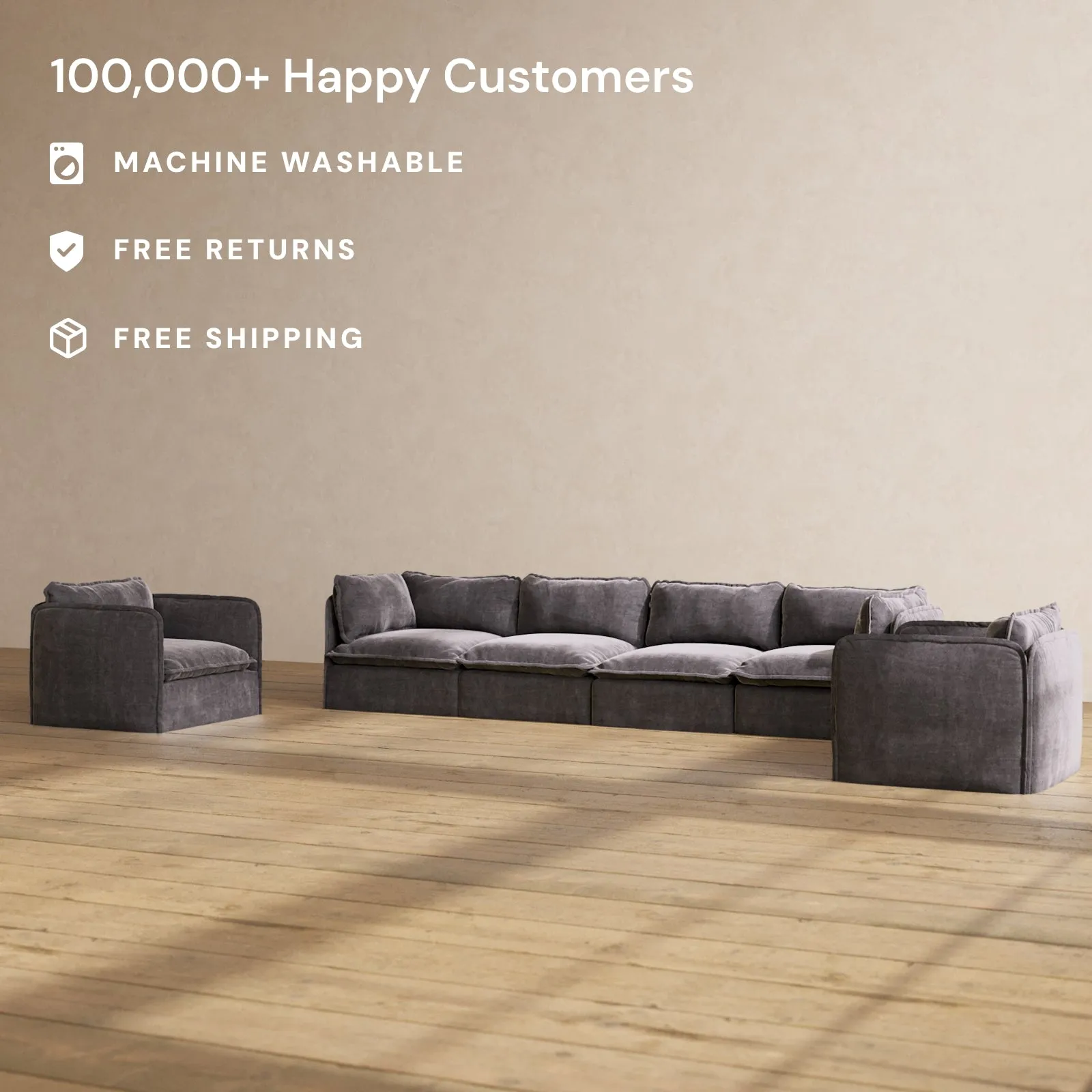 Slipcover Only - Modular Performance 4-Seater Sofa   Armchair Set | Luxury Velvet in Cinder