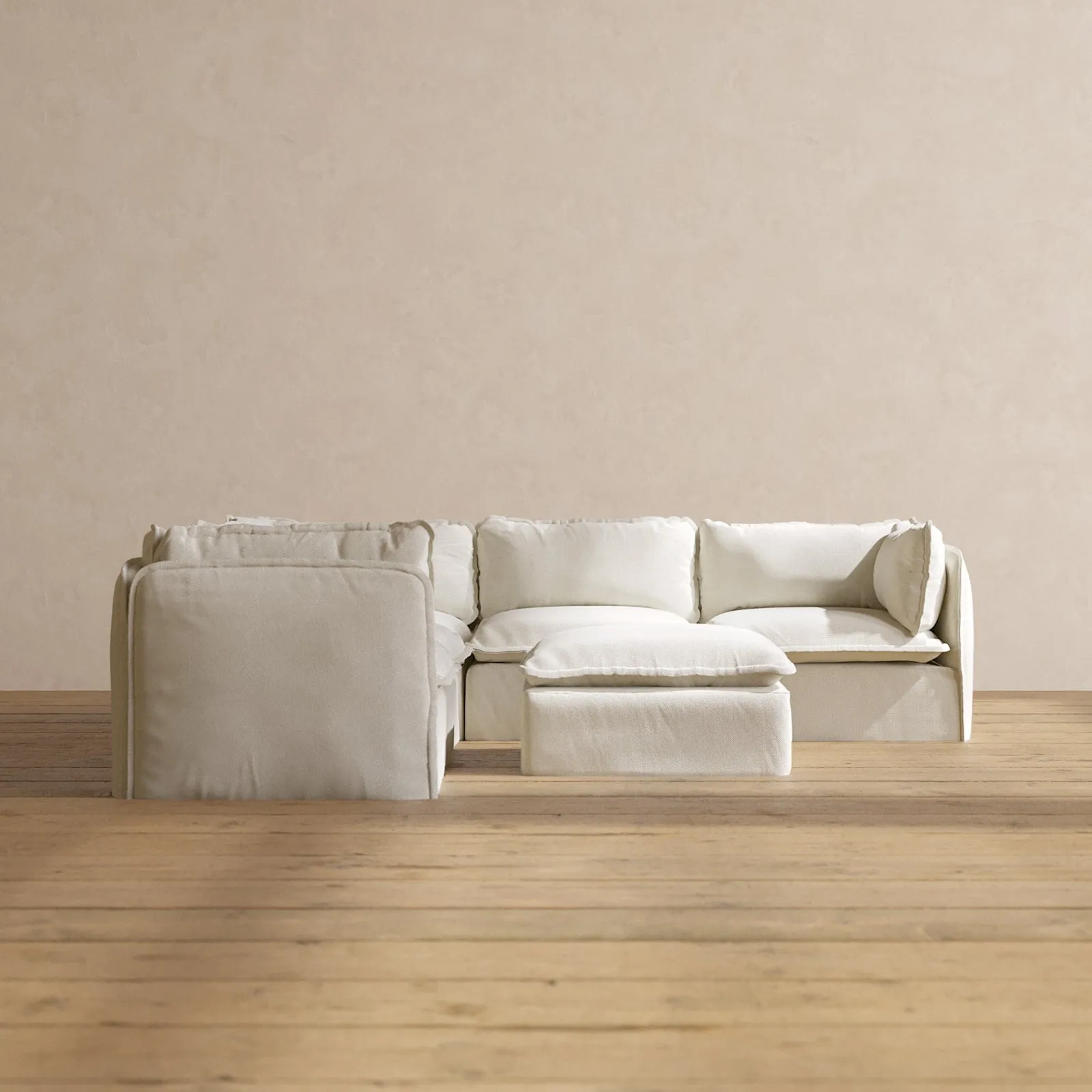 Slipcover Only - Modular Performance 5-Seater Corner Sectional   Ottoman | Plush Weave in Eggshell