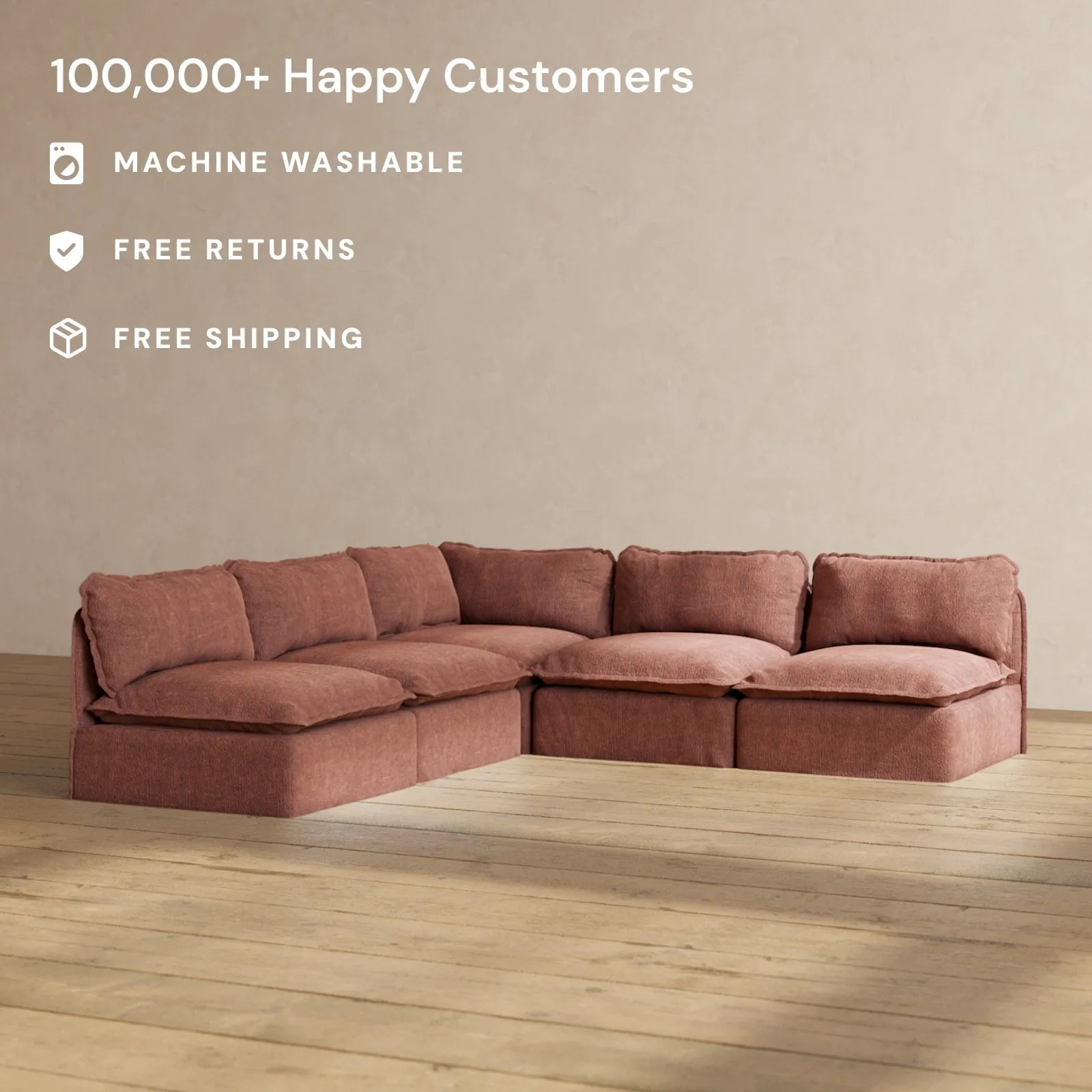 Slipcover Only - Modular Performance 5-Seater Open-Ends Corner Sectional | Heirloom Velvet in Chestnut