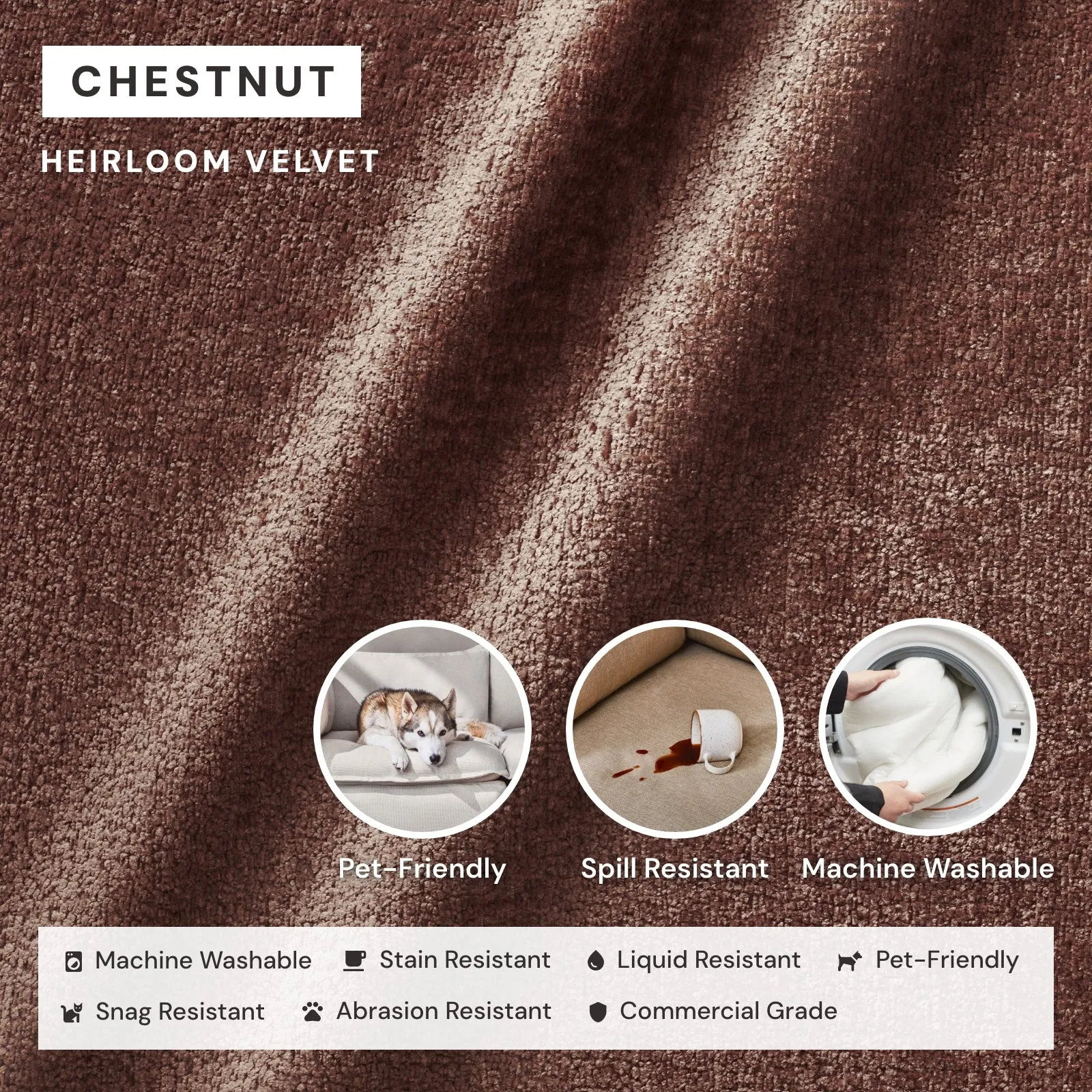 Slipcover Only - Modular Performance 5-Seater Open-Ends Corner Sectional | Heirloom Velvet in Chestnut