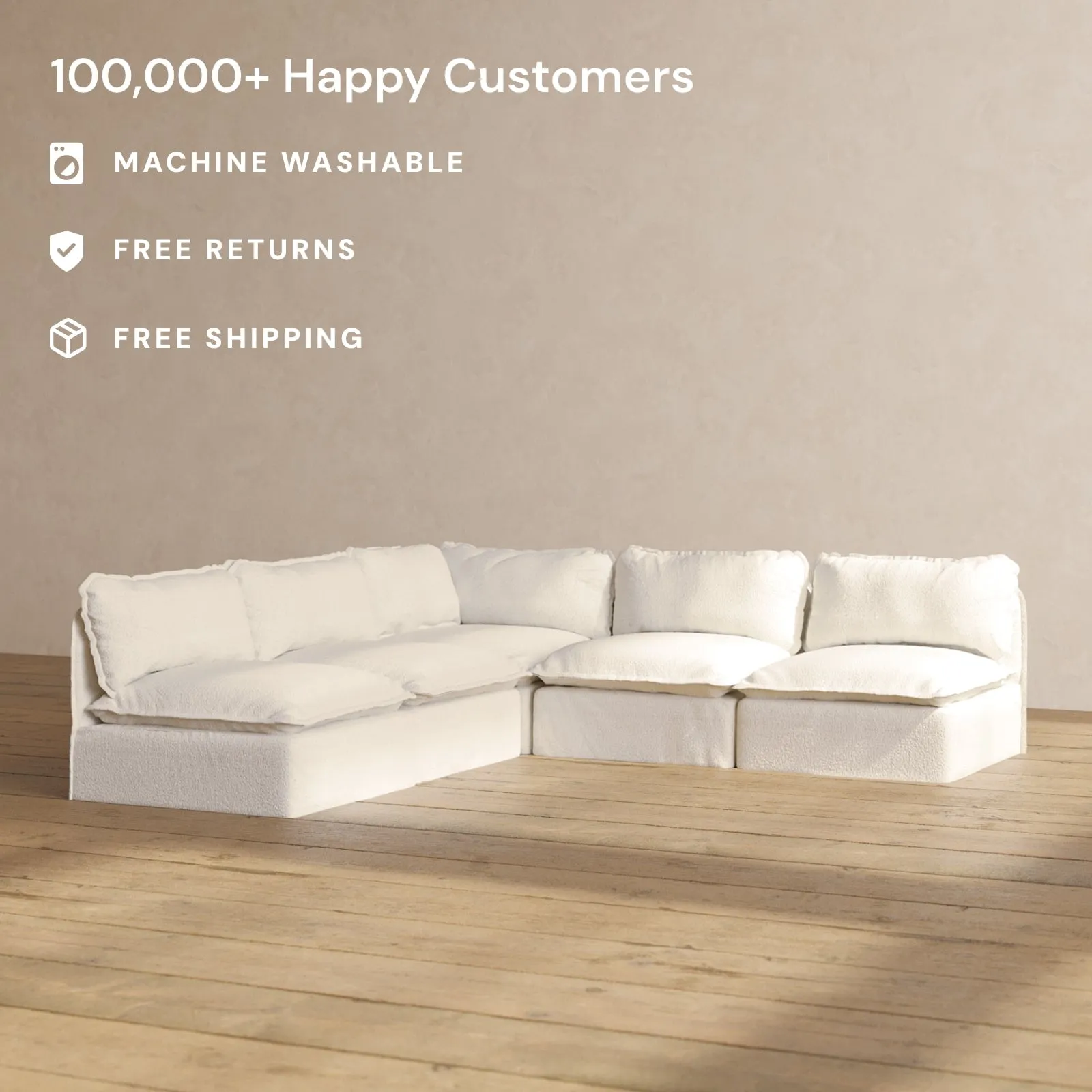 Slipcover Only - Modular Performance 5-Seater Open-Ends Corner Sectional | Knit Boucle in Mousse