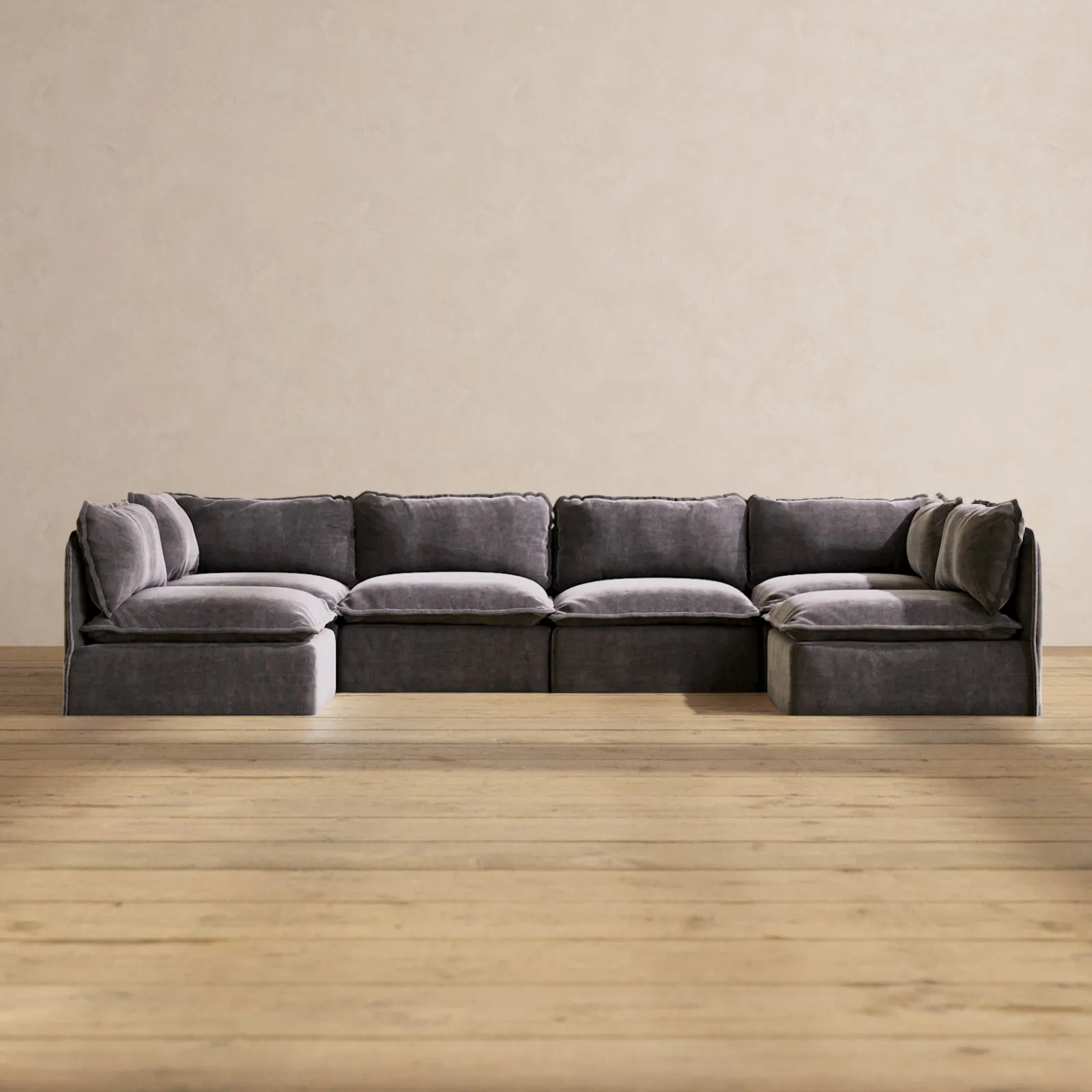 Slipcover Only - Modular Performance 6-Seater Open-Ends U-Sectional | Luxury Velvet in Cinder