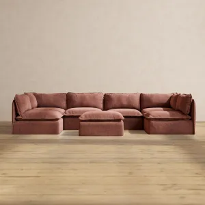 Slipcover Only - Modular Performance 6-Seater Open-Ends U-Sectional   Ottoman | Heirloom Velvet in Chestnut