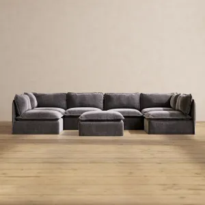 Slipcover Only - Modular Performance 6-Seater Open-Ends U-Sectional   Ottoman | Luxury Velvet in Cinder