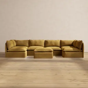 Slipcover Only - Modular Performance 6-Seater Open-Ends U-Sectional   Ottoman | Luxury Velvet in Toffee