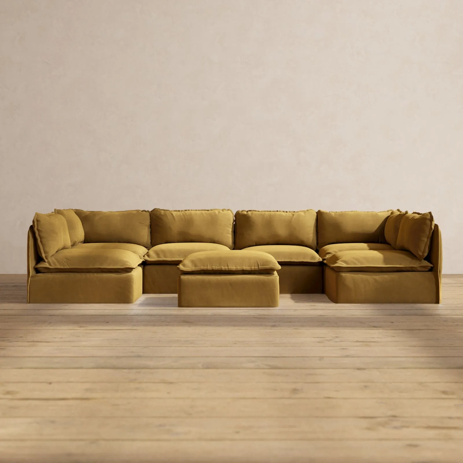 Slipcover Only - Modular Performance 6-Seater Open-Ends U-Sectional   Ottoman | Luxury Velvet in Toffee