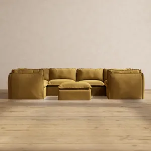 Slipcover Only - Modular Performance 6-Seater U-Sectional   Ottoman | Luxury Velvet in Toffee