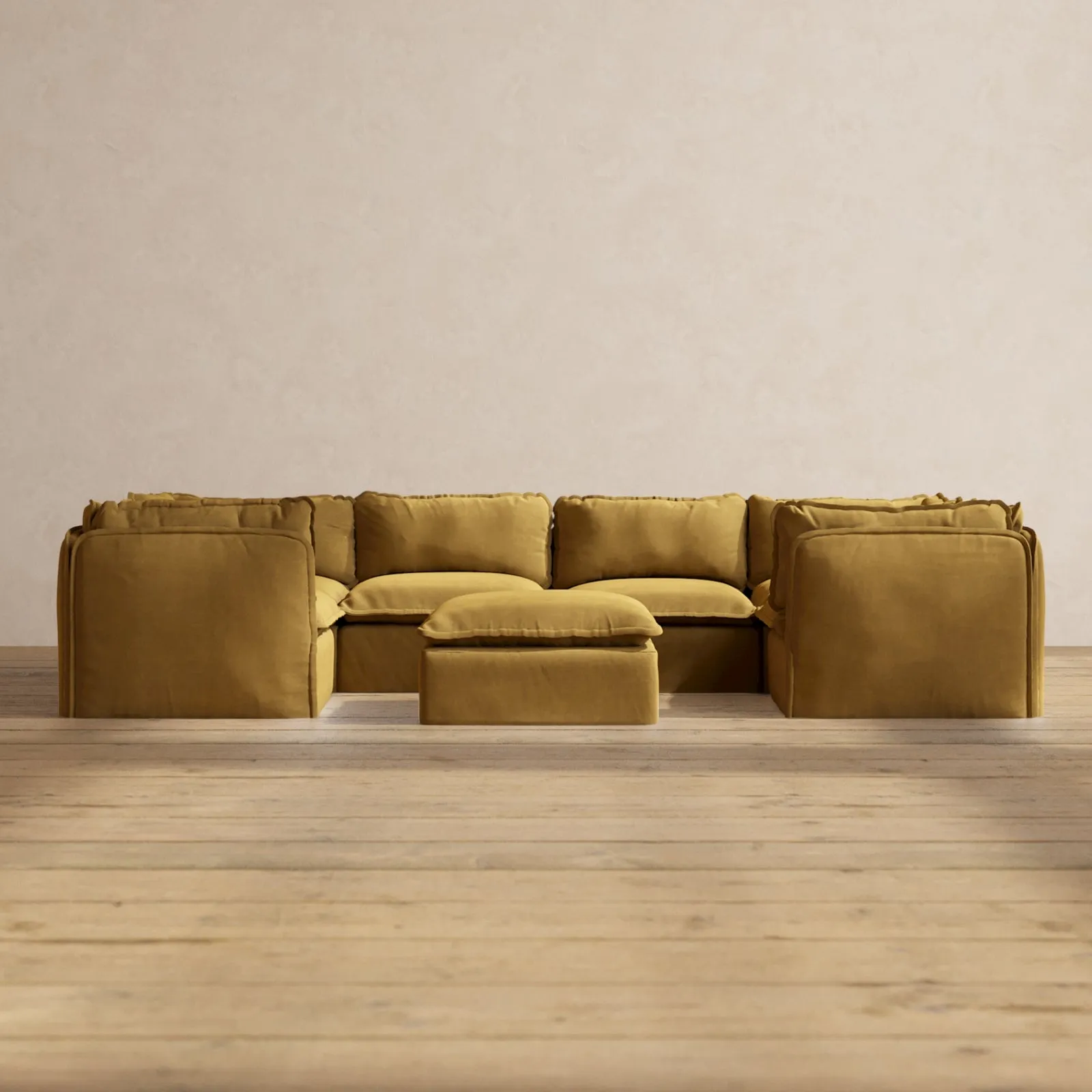 Slipcover Only - Modular Performance 6-Seater U-Sectional   Ottoman | Luxury Velvet in Toffee
