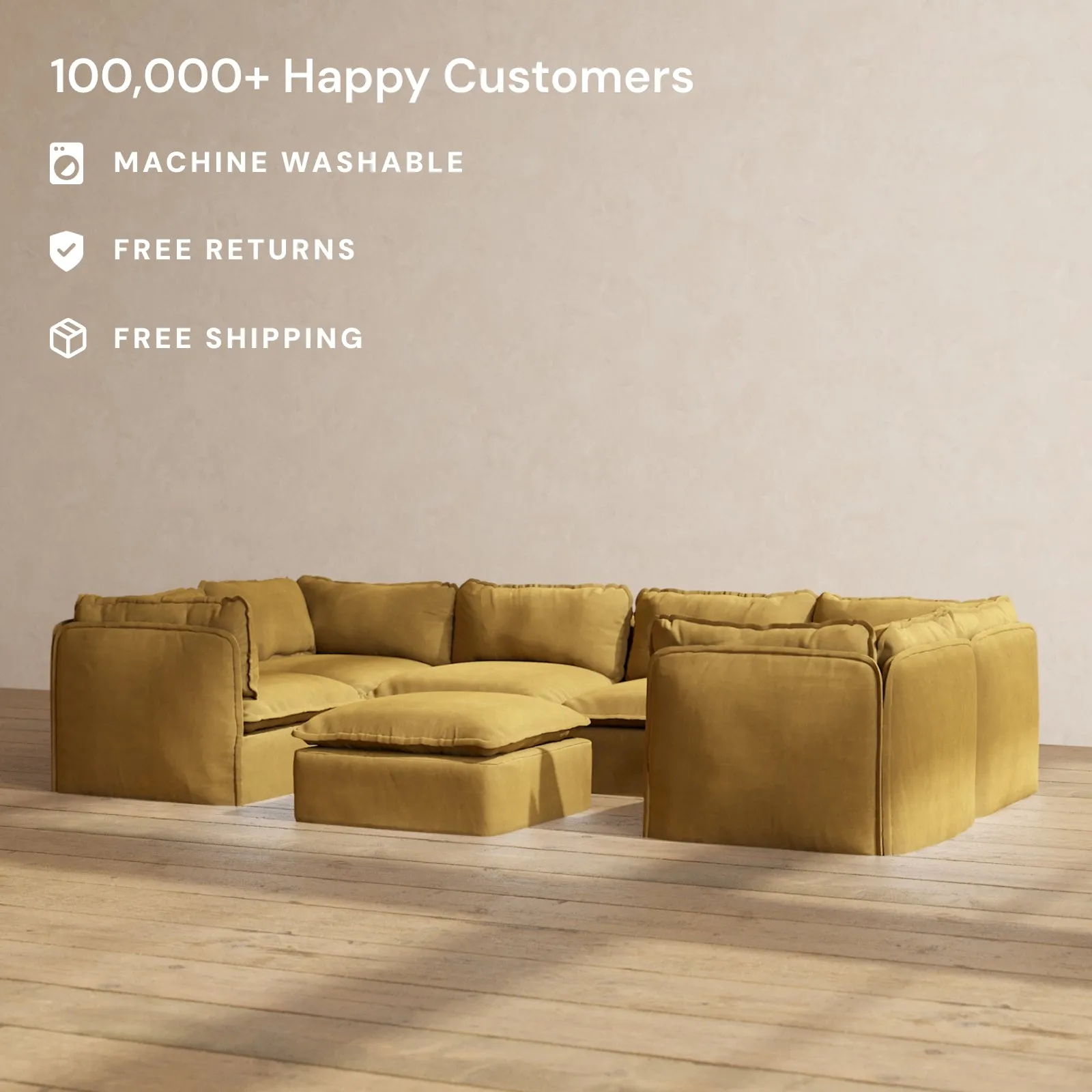 Slipcover Only - Modular Performance 6-Seater U-Sectional   Ottoman | Luxury Velvet in Toffee