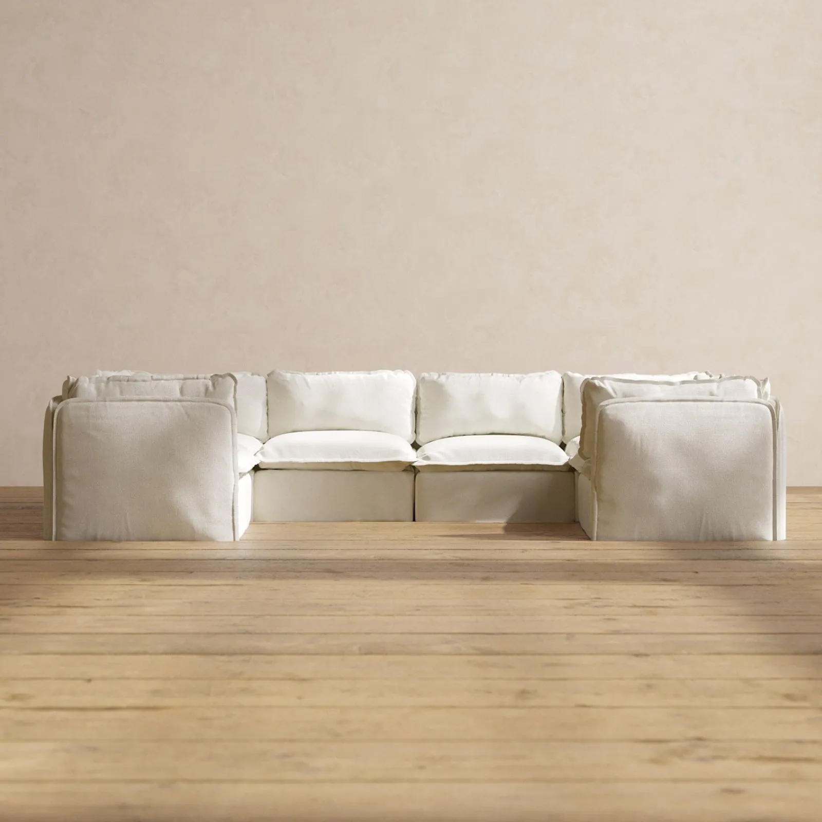 Slipcover Only - Modular Performance 6-Seater U-Sectional | Plush Weave in Eggshell