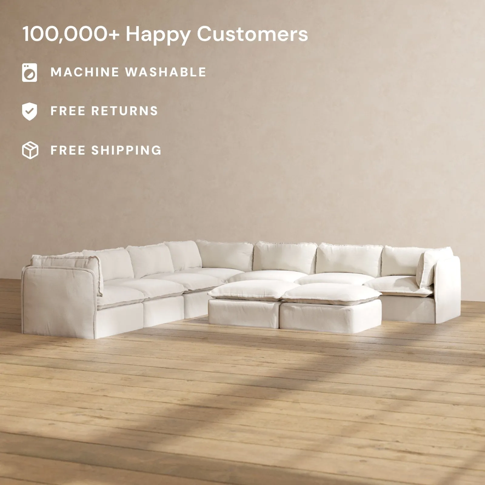 Slipcover Only - Modular Performance 7-Seater Corner Sectional   Bench Ottoman | Blended Weave in Flour