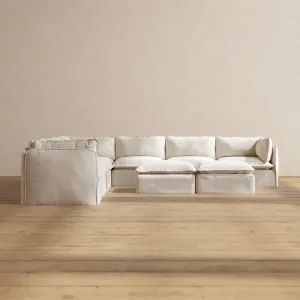 Slipcover Only - Modular Performance 7-Seater Corner Sectional   Bench Ottoman | Blended Weave in Flour