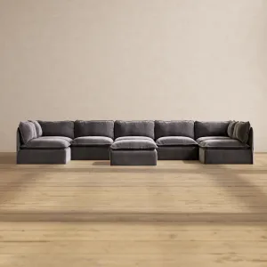 Slipcover Only - Modular Performance 7-Seater Open-Ends U-Sectional   Ottoman | Luxury Velvet in Cinder