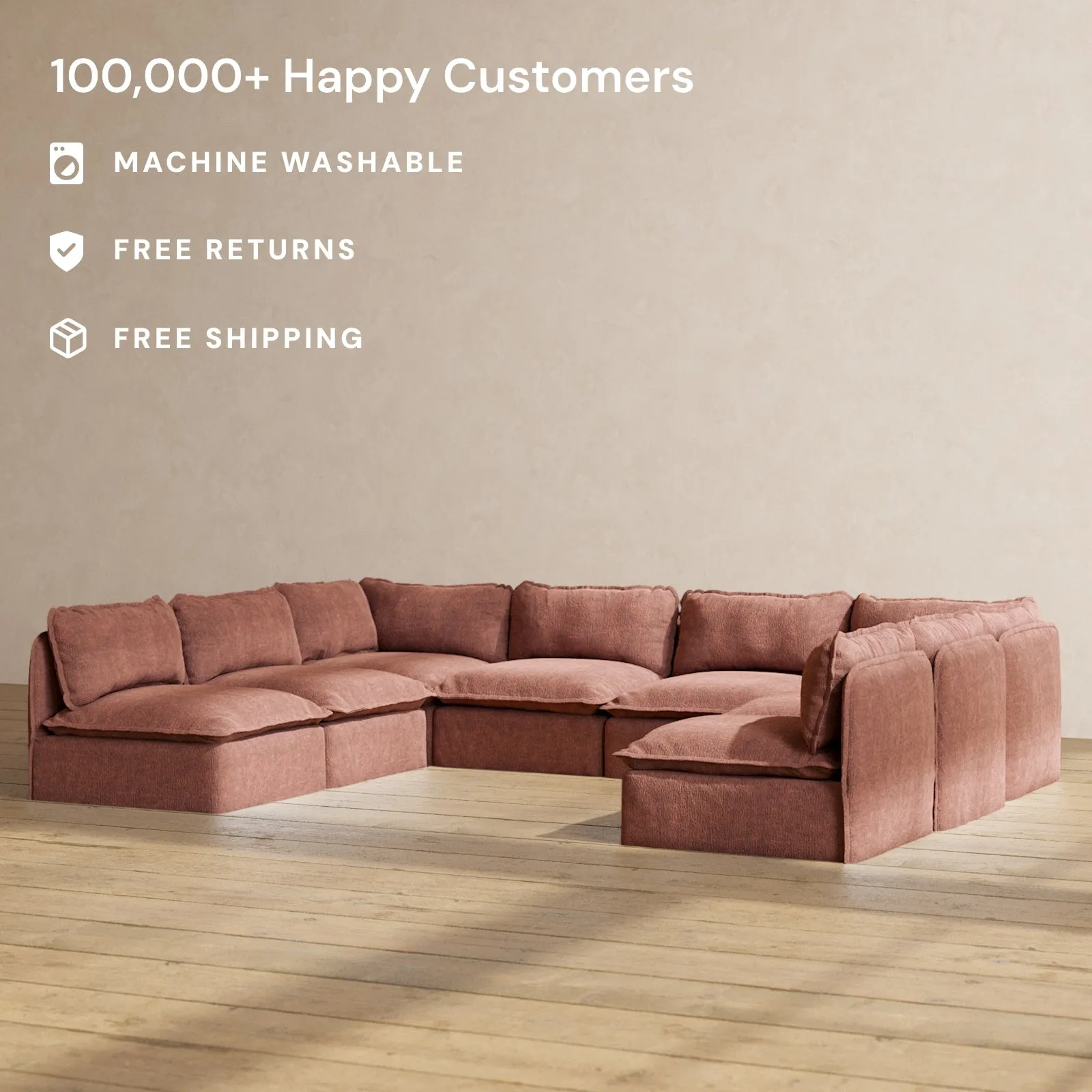 Slipcover Only - Modular Performance 8-Seater Open-Ends U-Sectional | Heirloom Velvet in Chestnut