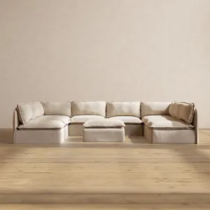 Slipcover Only - Modular Performance 8-Seater Open-Ends U-Sectional   Ottoman | Blended Weave in Oat