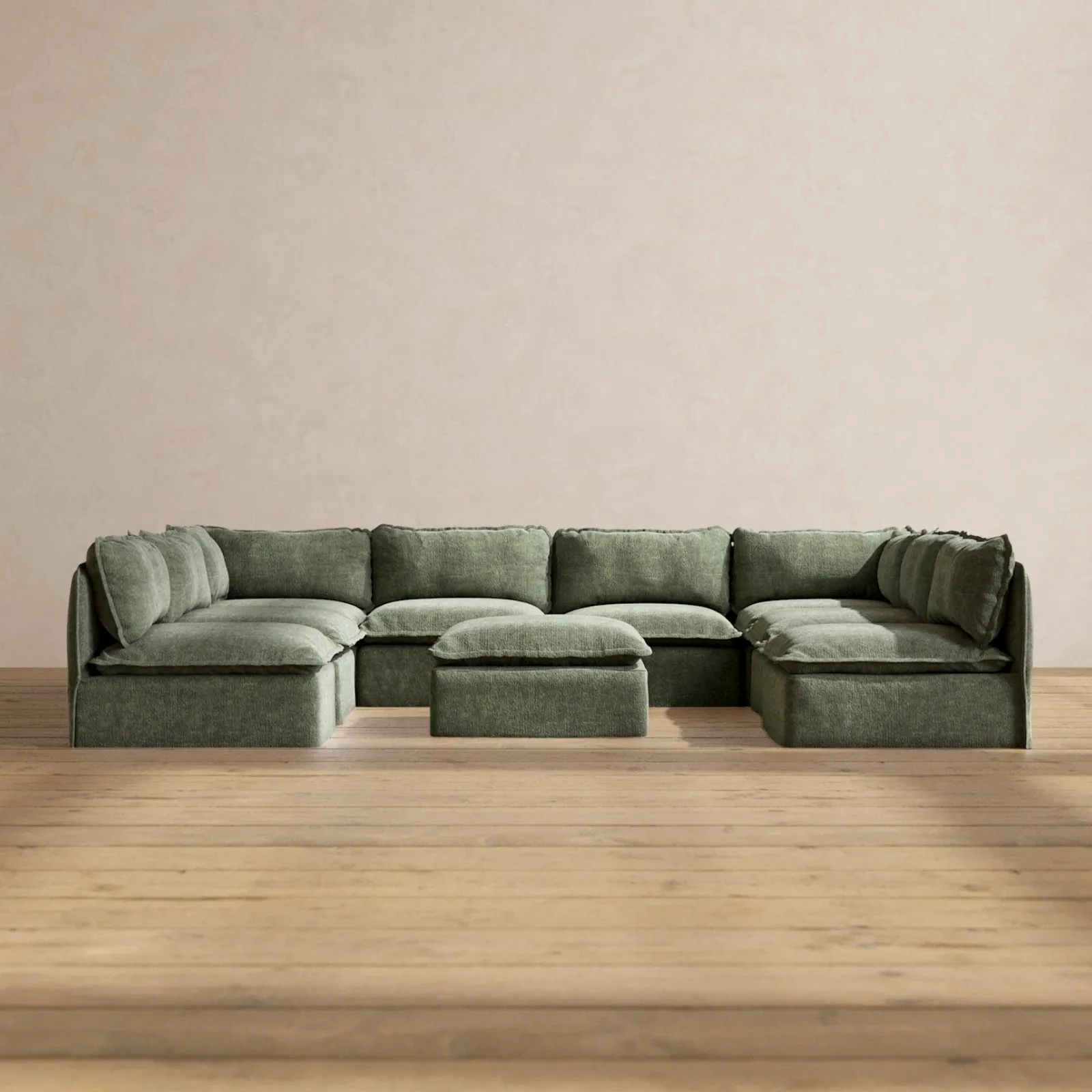 Slipcover Only - Modular Performance 8-Seater Open-Ends U-Sectional   Ottoman | Heirloom Velvet in Willow