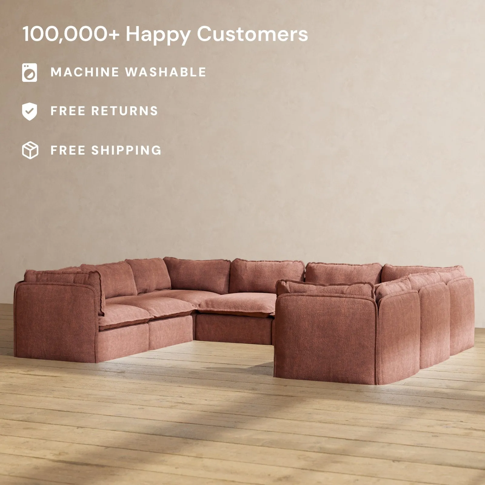 Slipcover Only - Modular Performance 8-Seater U-Sectional | Heirloom Velvet in Chestnut