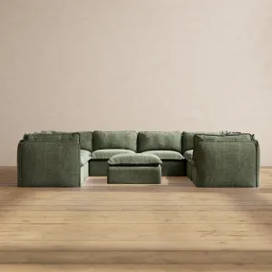 Slipcover Only - Modular Performance 8-Seater U-Sectional   Ottoman | Heirloom Velvet in Willow