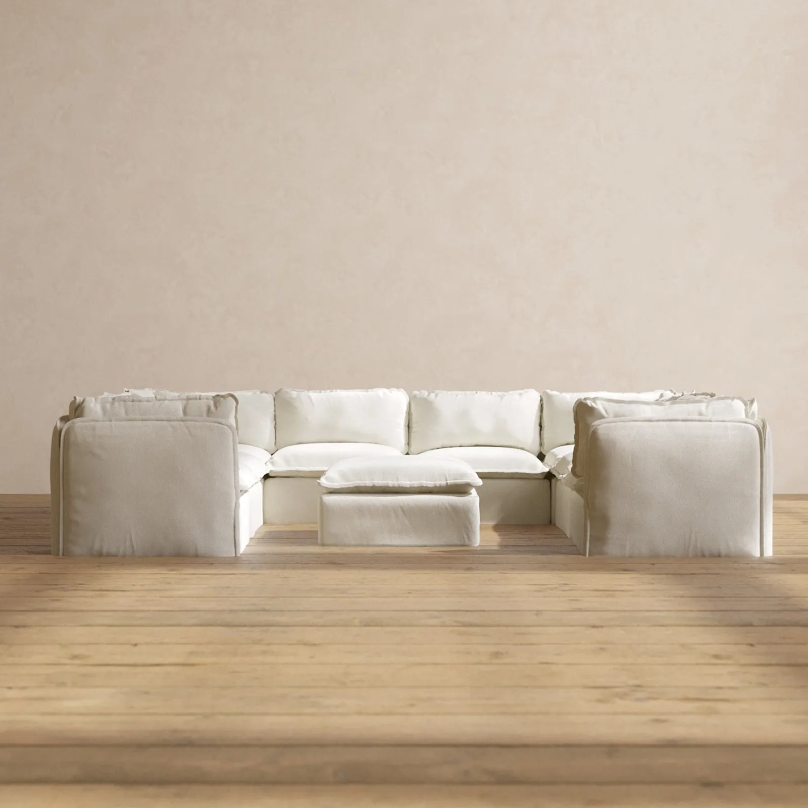 Slipcover Only - Modular Performance 8-Seater U-Sectional   Ottoman | Plush Weave in Eggshell