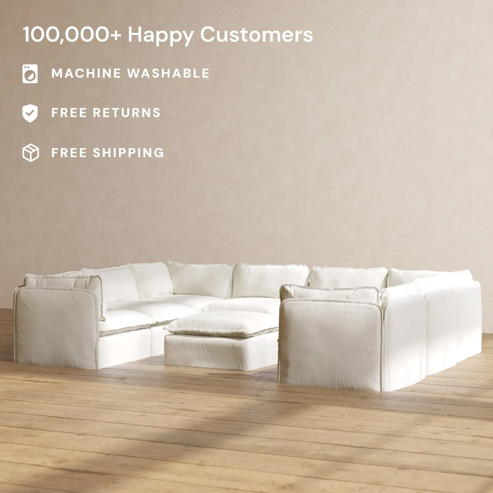 Slipcover Only - Modular Performance 8-Seater U-Sectional   Ottoman | Plush Weave in Eggshell
